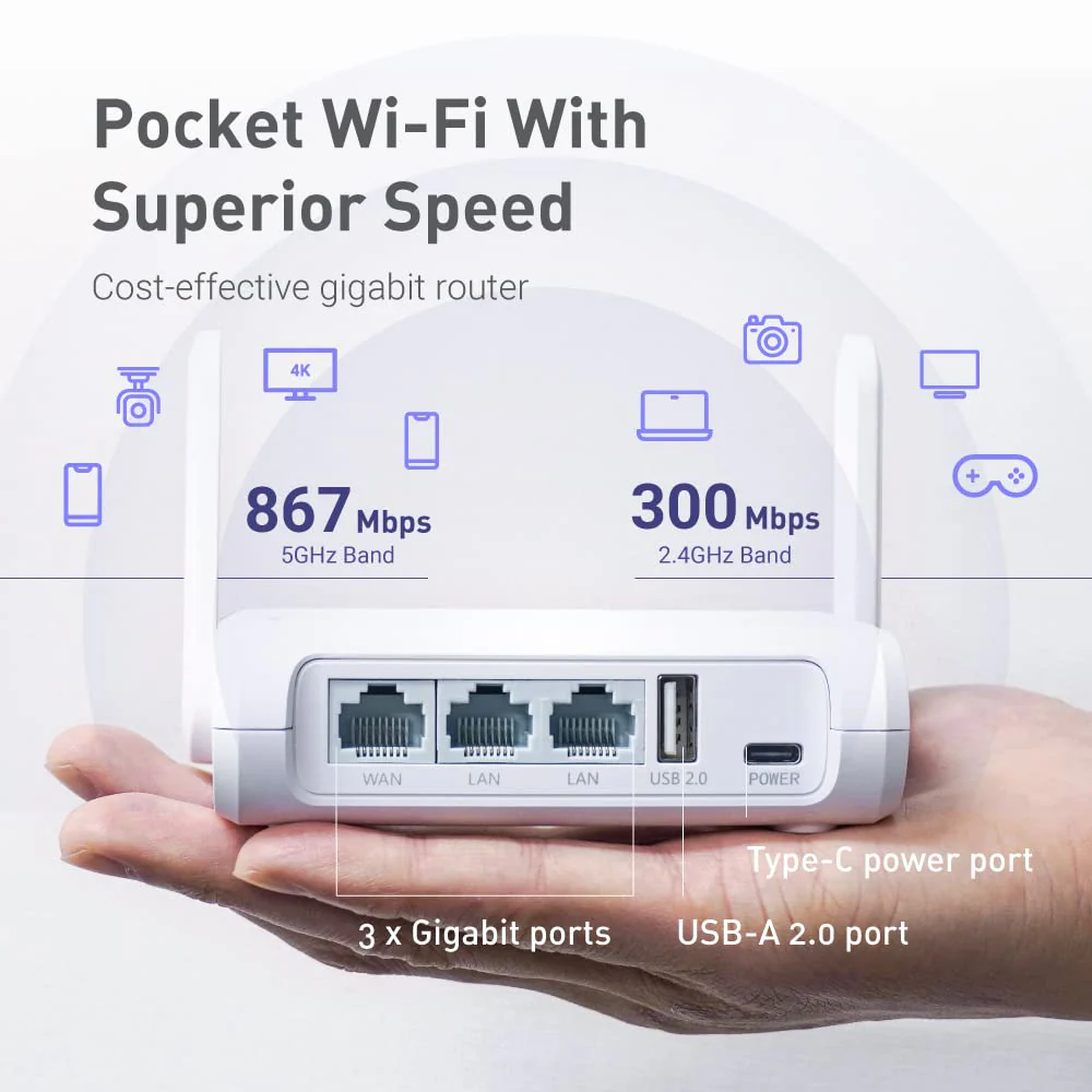 GL-SFT1200 (Opal) Sicherer WLAN-Router für unterwegs – AC1200 Dualband-Gigabit-Wireless-Internet-Router | IPv6 | USB-2.0 | MU-MIMO | 128 MB Arbeitsspeicher | Repeater-Brücke | Access Point-Modus - Image 4