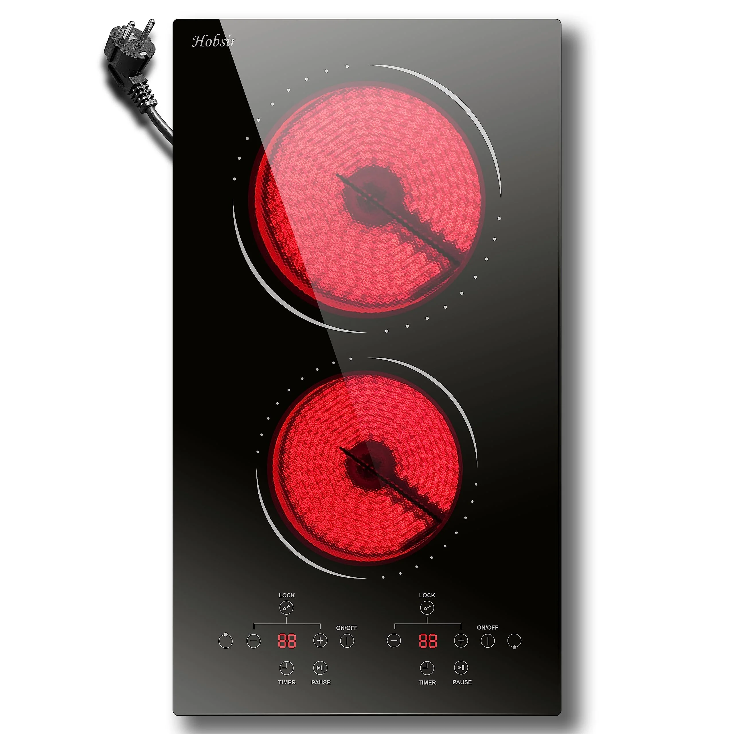 Glaskeramikkochfeld 2 Zonen mit Stecker, Hobsir Einbau Kochfelder 30cm, 3000W, Touch-Steuerung, Doppelte Zone, 9 Heizstufen, Sicherheitssperre, Zeitschaltuhr - Image 2