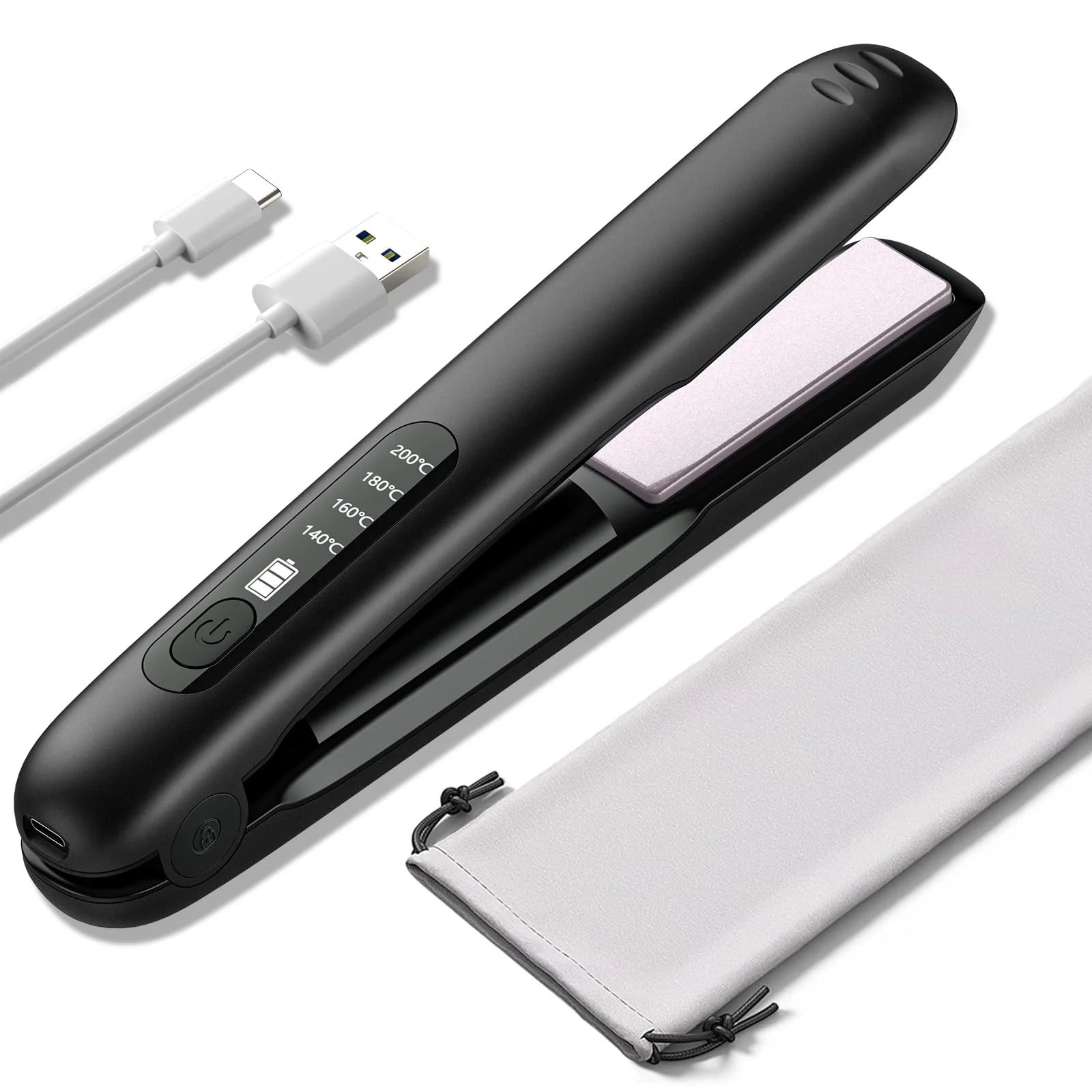 Glätteisen Kabellos, Kabelloser Haarglätter und Lockenwickler 2 in 1, Wiederaufladbares Tragbares USB Glätteisen, Kabelloser Mini Reiseglätter mit 4 Ainstellbaren Temperaturen, 5000mAh-Akku