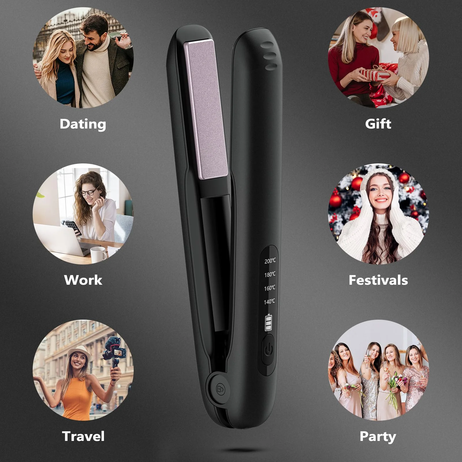 Glätteisen Kabellos, Kabelloser Haarglätter und Lockenwickler 2 in 1, Wiederaufladbares Tragbares USB Glätteisen, Kabelloser Mini Reiseglätter mit 4 Ainstellbaren Temperaturen, 5000mAh-Akku - Image 2