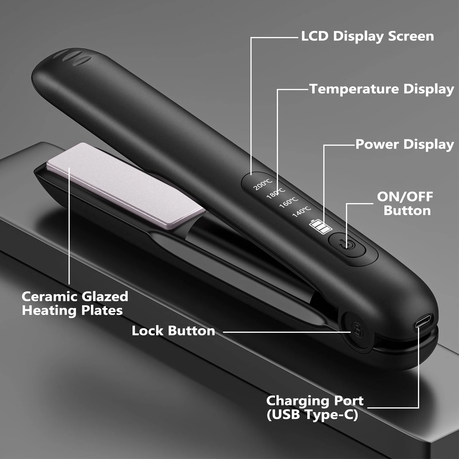Glätteisen Kabellos, Kabelloser Haarglätter und Lockenwickler 2 in 1, Wiederaufladbares Tragbares USB Glätteisen, Kabelloser Mini Reiseglätter mit 4 Ainstellbaren Temperaturen, 5000mAh-Akku - Image 4