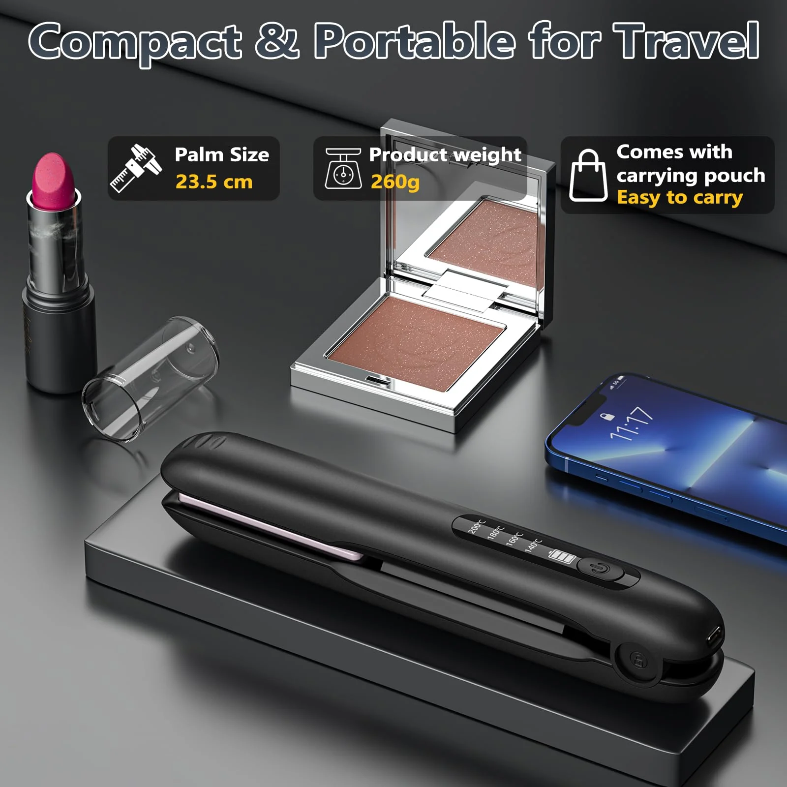 Glätteisen Kabellos, Kabelloser Haarglätter und Lockenwickler 2 in 1, Wiederaufladbares Tragbares USB Glätteisen, Kabelloser Mini Reiseglätter mit 4 Ainstellbaren Temperaturen, 5000mAh-Akku - Image 6