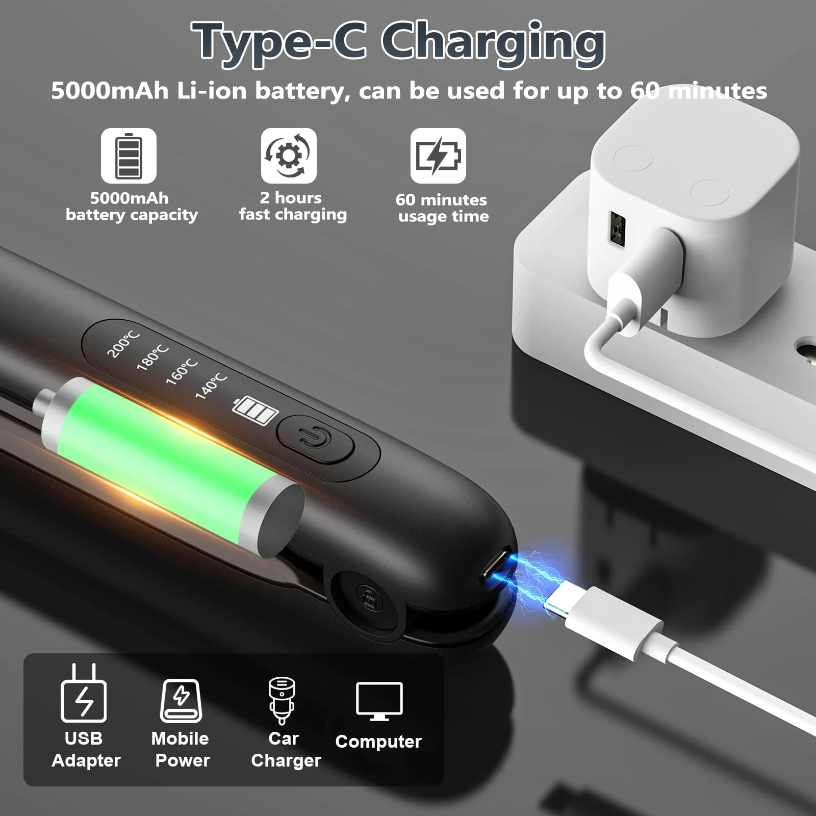 Glätteisen Kabellos, Kabelloser Haarglätter und Lockenwickler 2 in 1, Wiederaufladbares Tragbares USB Glätteisen, Kabelloser Mini Reiseglätter mit 4 Ainstellbaren Temperaturen, 5000mAh-Akku - Image 7