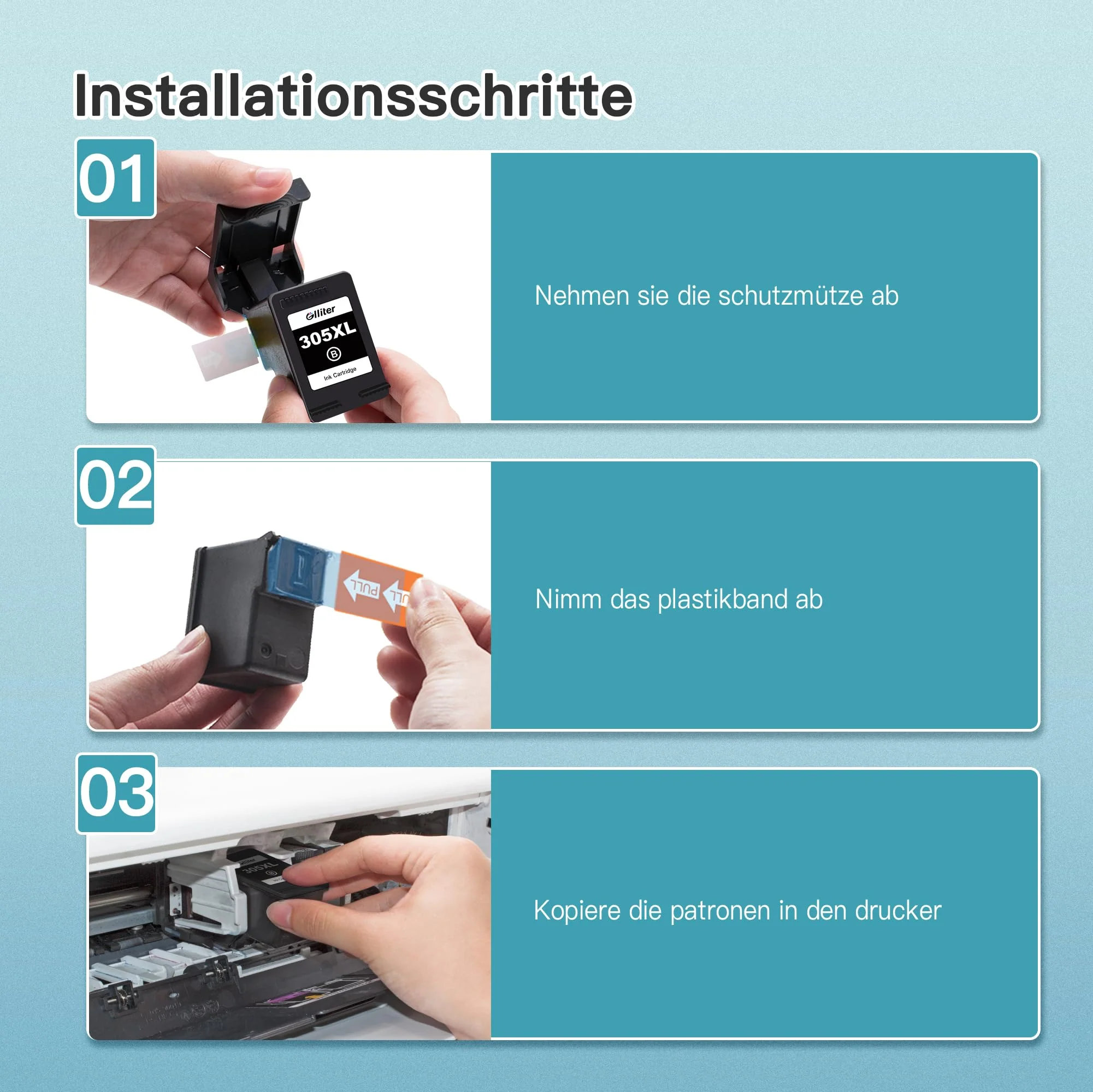 Glliter 305XL Druckerpatronen 305 für HP 305 XL kompatibel mit HP Deskjet 2820e 2800e 2700e 2710e 2720 2720e 4220e 4120e 4100 für HP Envy 6000 6020e 6032e 6420e 6432e Patronen (Schwarz, Farbe) - Image 3