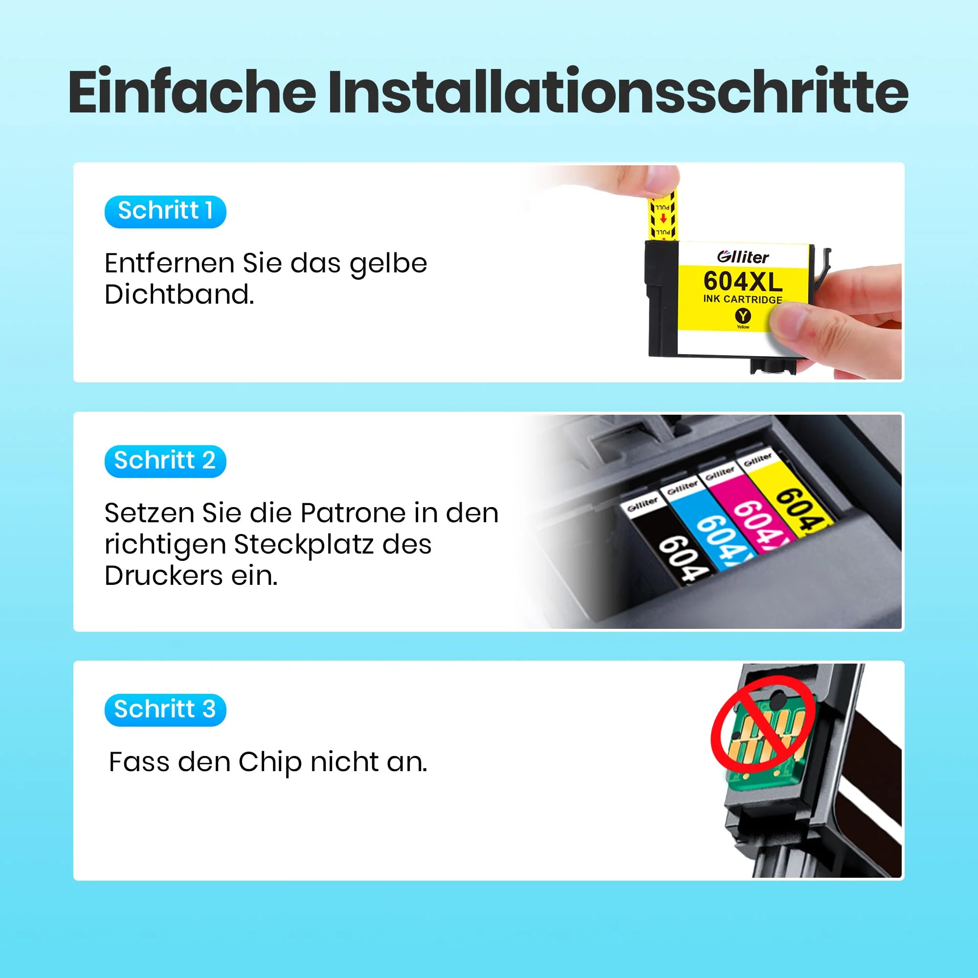 Glliter 604XL Patronen für Epson 604 Patronen für Epson 604 XL für Epson XP 3200 Druckerpatronen Kompatibel mit Epson Expression Home XP 4200 XP-2205 XP-3205 XP-4205 Workforce WF-2930 WF-2935 - Image 3