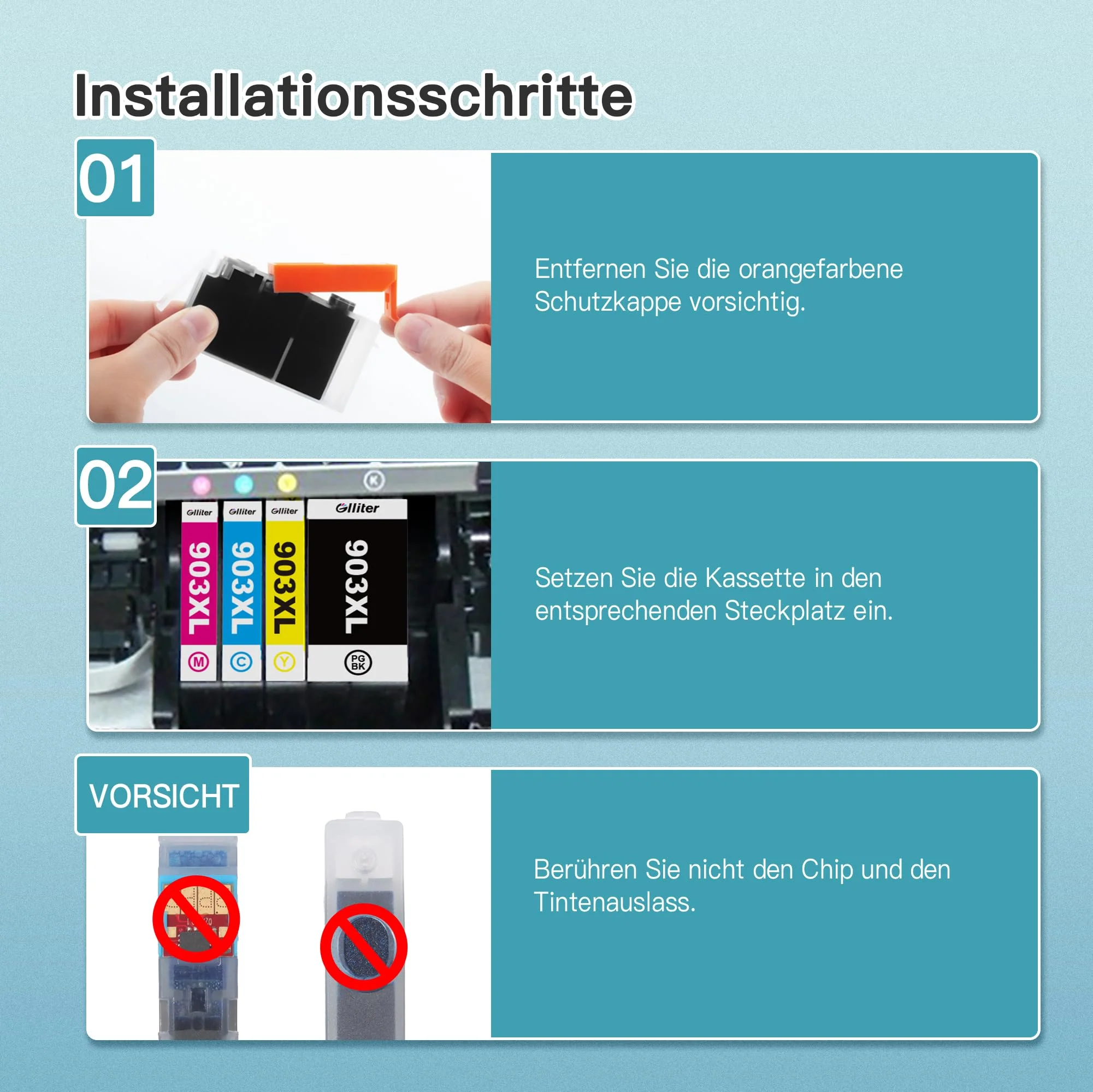 Glliter 903XL Multipack für HP 903 Druckerpatronen für HP 903 XL Kompatibel mit HP Officejet 6950 Druckerpatronen für HP Officejet Pro 6970 Patronen (Schwarz Cyan Magenta Gelb, 4er-Pack) - Image 7