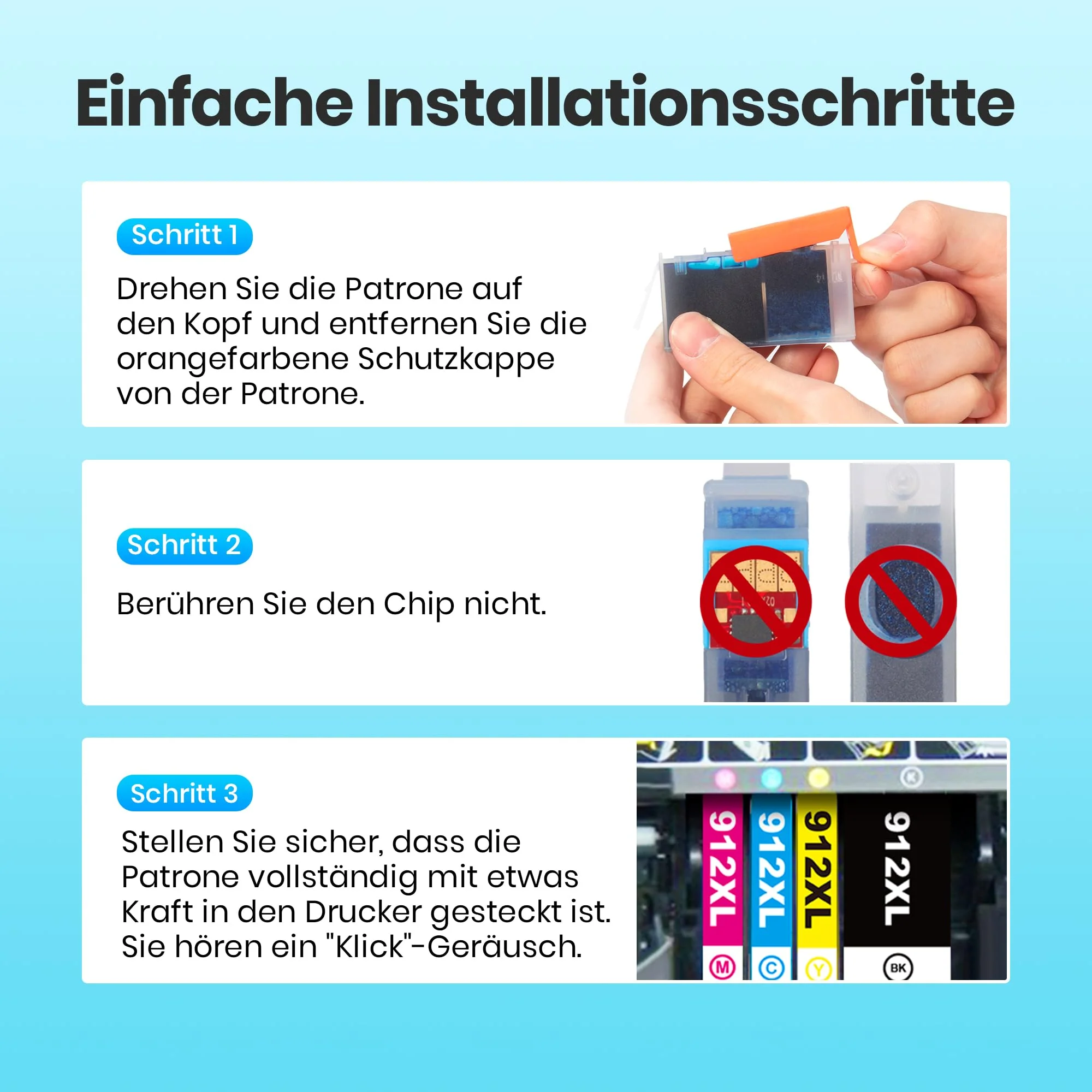 Glliter 912 XL für HP 912 Druckerpatronen für HP 912 XL für HP 912XL Multipack Kompatibel mit HP OfficeJet Pro 8022 8020 8024 Officejet 8012 8010 8014 Patronen (Schwarz Cyan Magenta Gelb, 4er-Pack) - Image 6