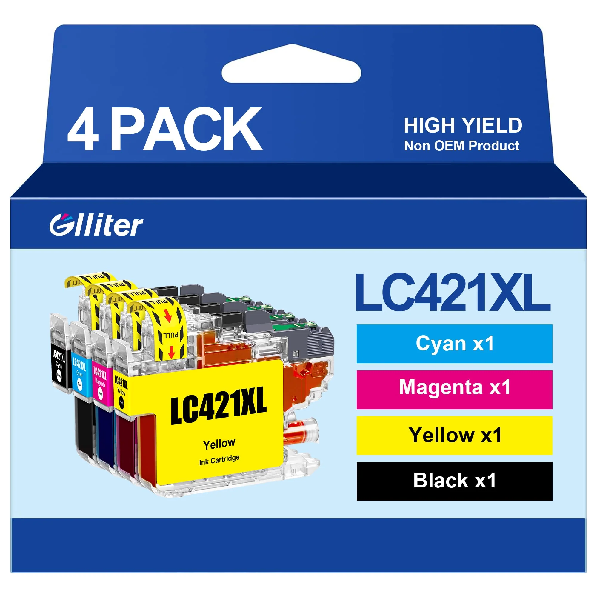 Glliter LC421XL lc421 für Brother LC421 für Brother LC 421 Patronen Kompatibel mit Brother DCP-J1050DW Patronen Brother MFC-J1010DW DCP-J1140DW DCP-J1800DW Druckerpatronen (Schwarz, Blau, Cyan, Gelb) - Image 6