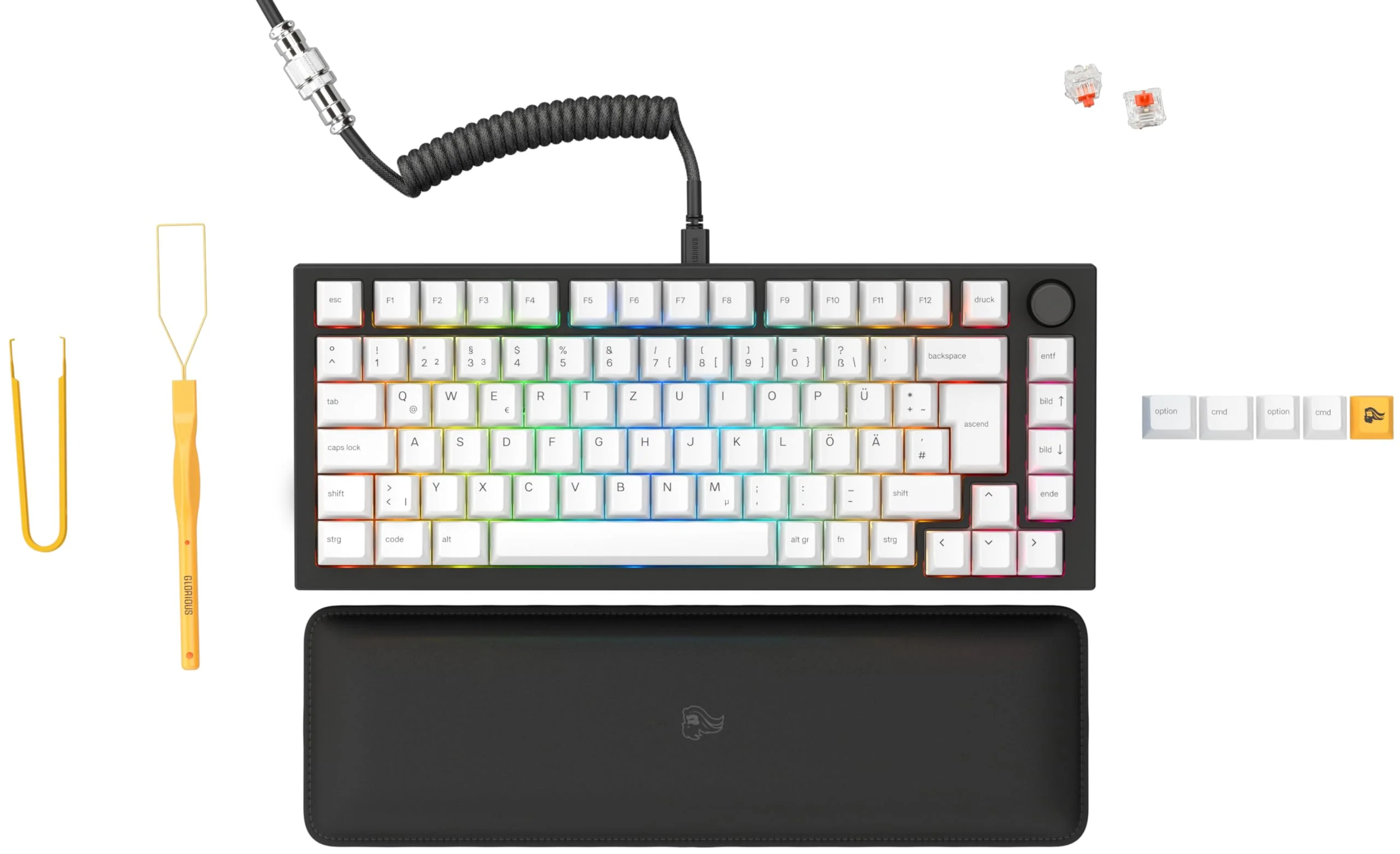 Glorious Gaming GMMK PRO 75% – Modulares mechanisches Gaming-Keyboard, TKL, Grundgerüst 1,5 kg, voll anpassbar, Spiralkabel, Handgelenkablage, PBT-Tastenkappen, Deutsch QWERTZ Layout - Schwarz - Image 4