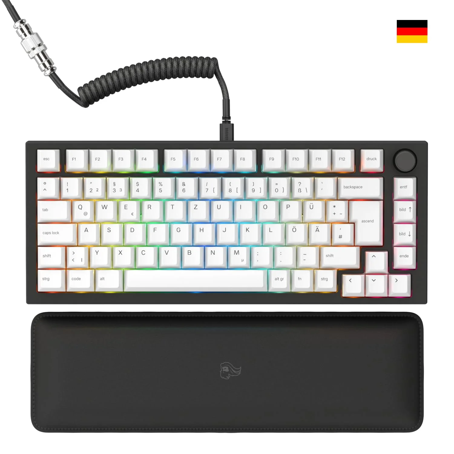 Glorious Gaming GMMK PRO 75% – Modulares mechanisches Gaming-Keyboard, TKL, Grundgerüst 1,5 kg, voll anpassbar, Spiralkabel, Handgelenkablage, PBT-Tastenkappen, Deutsch QWERTZ Layout - Schwarz - Image 9