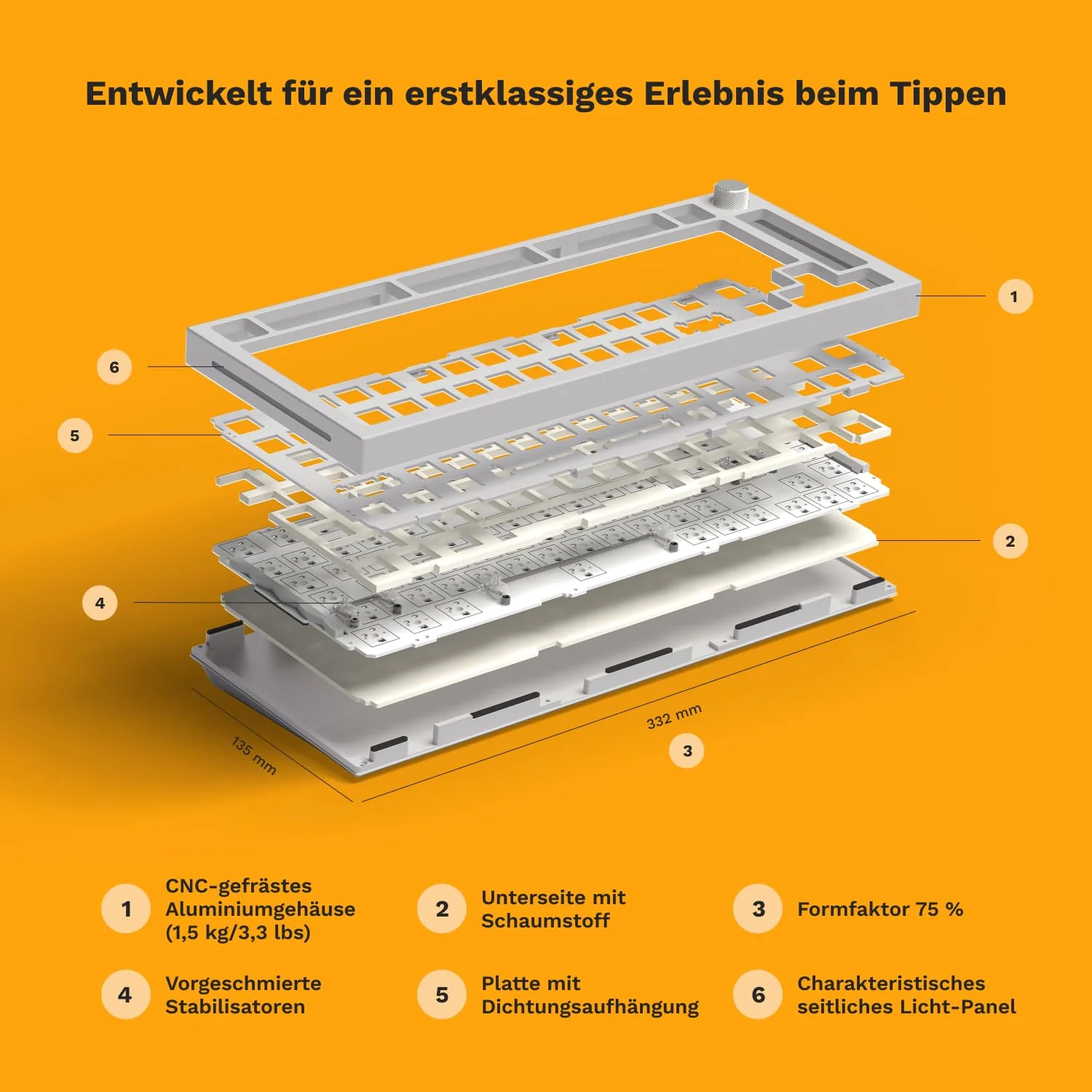 Glorious Pc Gaming Race GMMK Pro - 75% TKL Modular Gaming Keyboard Mechanical mit RGB Beleuchtung - Vollständige Anpassung auf Dichtungen montiert - Barebones (ISO-Layout, Weiß) - Image 17