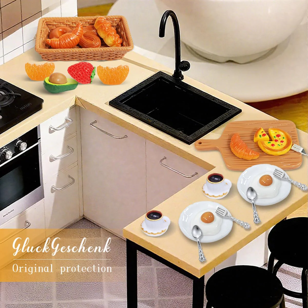GluckGeschenk Wichtel Zubehör Set Miniatur Weihnachten, 25 Stück Puppenhaus Frühstück Essen Geschirr Set, 1/12 Mini Besteck Wichtel Küche Wichtelzubehör Wichtelset, Weihnachten Deko - Image 5