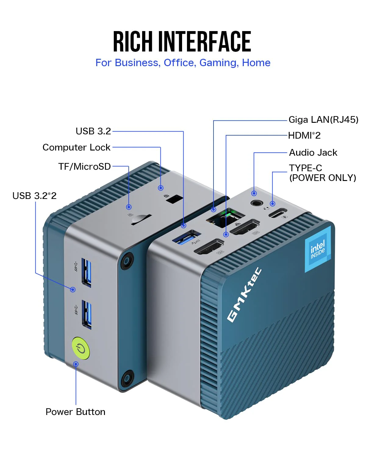 GMKtec Mini-PC N97, G5 Micro-Desktop-Computer, Intel Alder Lake N97 der 12. Generation (bis zu 3,60 GHz), 12 GB DDR5, 256 GB großes Laufwerk für Unternehmen, Schule - Image 2