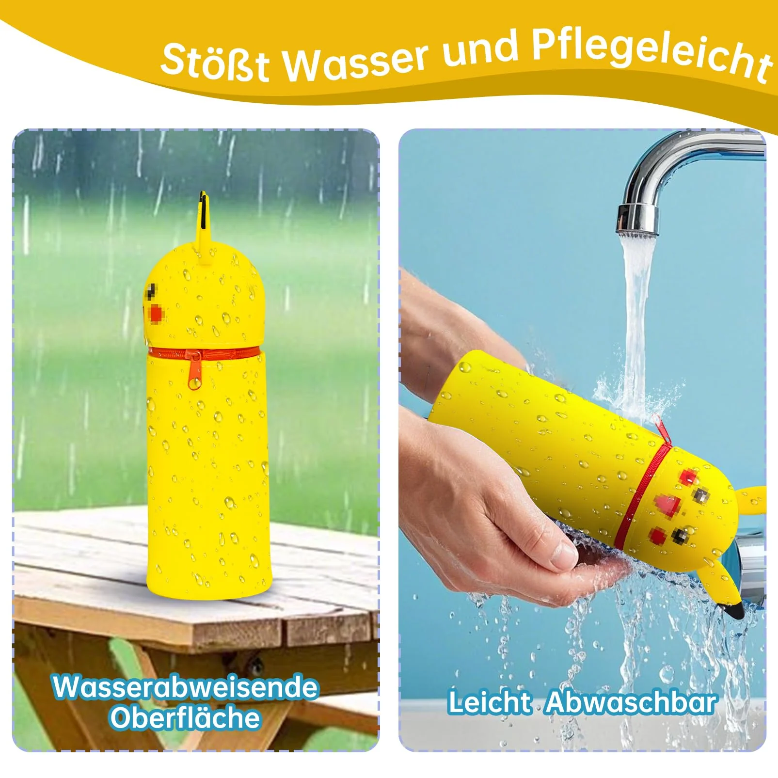 GOACRS Federmäppchen, Federtasche aus Weichem Silikon, Schlampermäppchen und Stifteköcher 2 in 1, Kawaii Stiftemäppchen Kleine Stiftehalter Cartoon Stiftetui, Gelb Stiftetasche für Kinder Teenager - Image 5