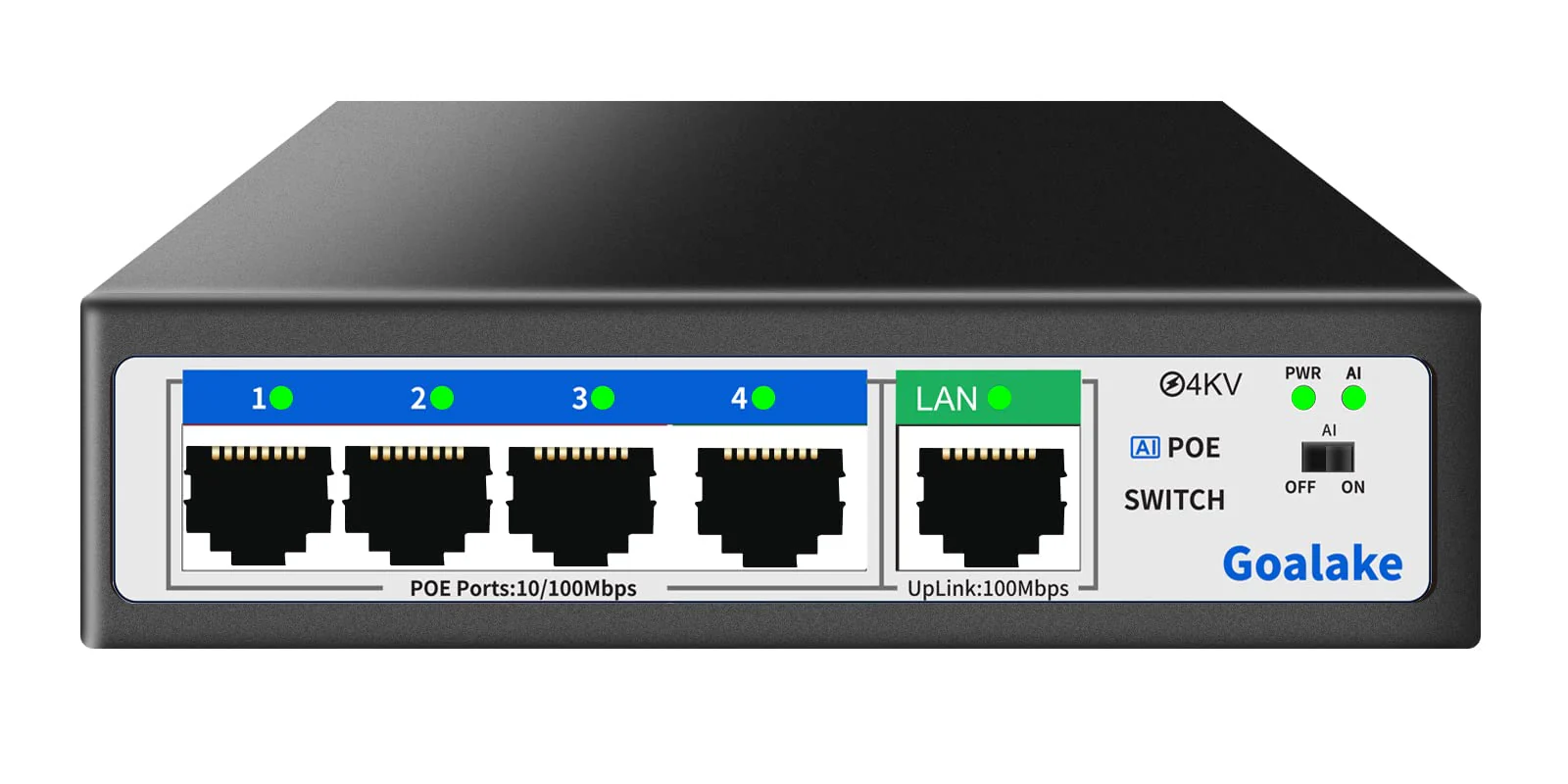 Goalake PoE+ Switch 5 Port 100Mbps (4 PoE Ports + 1 Uplink), 802.3af/at, 52W für alle PoE Ports, AI erweitert auf 250m, ideal für IP-Überwachung und Access Point, Desktop/Wandhalterung (Unmanaged) - Image 3