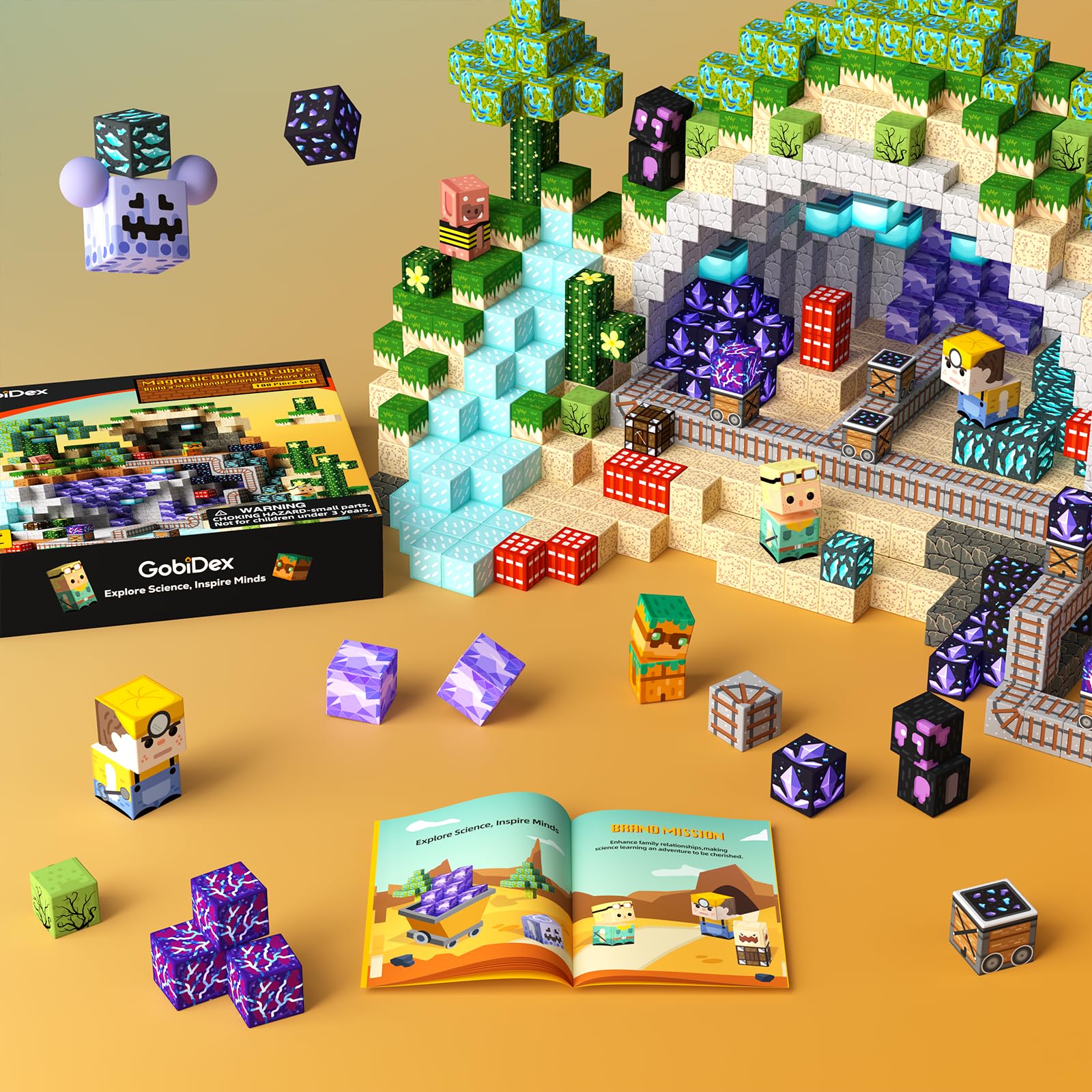 GobiDex Magnetische Bausteine Blöcke 100 Stück, MagWonder Bauen Sie mit Gemfifre Hollow Magnetblöcke, Game-Based STEM Montessori Spielzeug für Kinder ab 3 Jahren, Geschenk für Jungen und Mädchen - Image 5