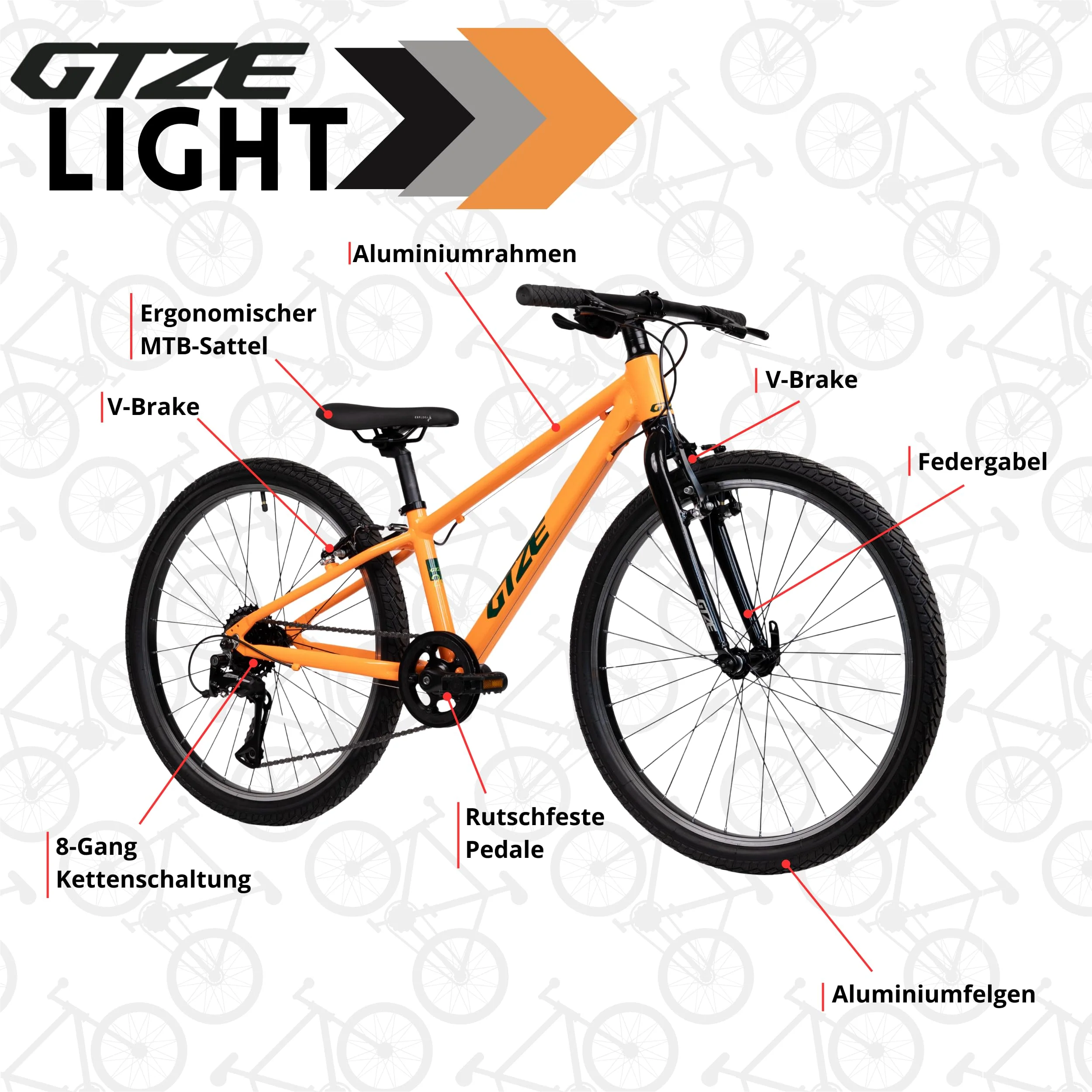 Goetze Light 24 Zoll Kinderfahrrad | Superleichtes MTB Hardtail | 8-Gang Kettenschaltung mit Drehschalter | V-Bremse vorne & hinten | Alurahmen 11" | ab 120 cm Körpergröße - Image 3