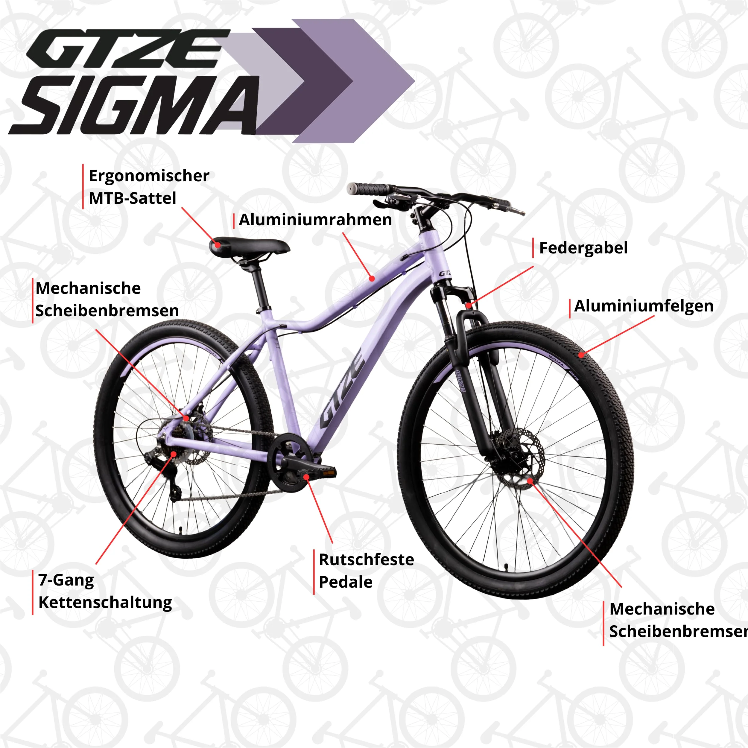 Goetze Sigma 27,5 x 2.10 Zoll Fahrrad für Jugendliche & Erwachsene | MTB Hardtail | 7-Gang Kettenschaltung | Mechanische Scheibenbremsen | Aluminiumrahmen 17" | Federgabel | ab 165 cm Körpergröße - Image 5