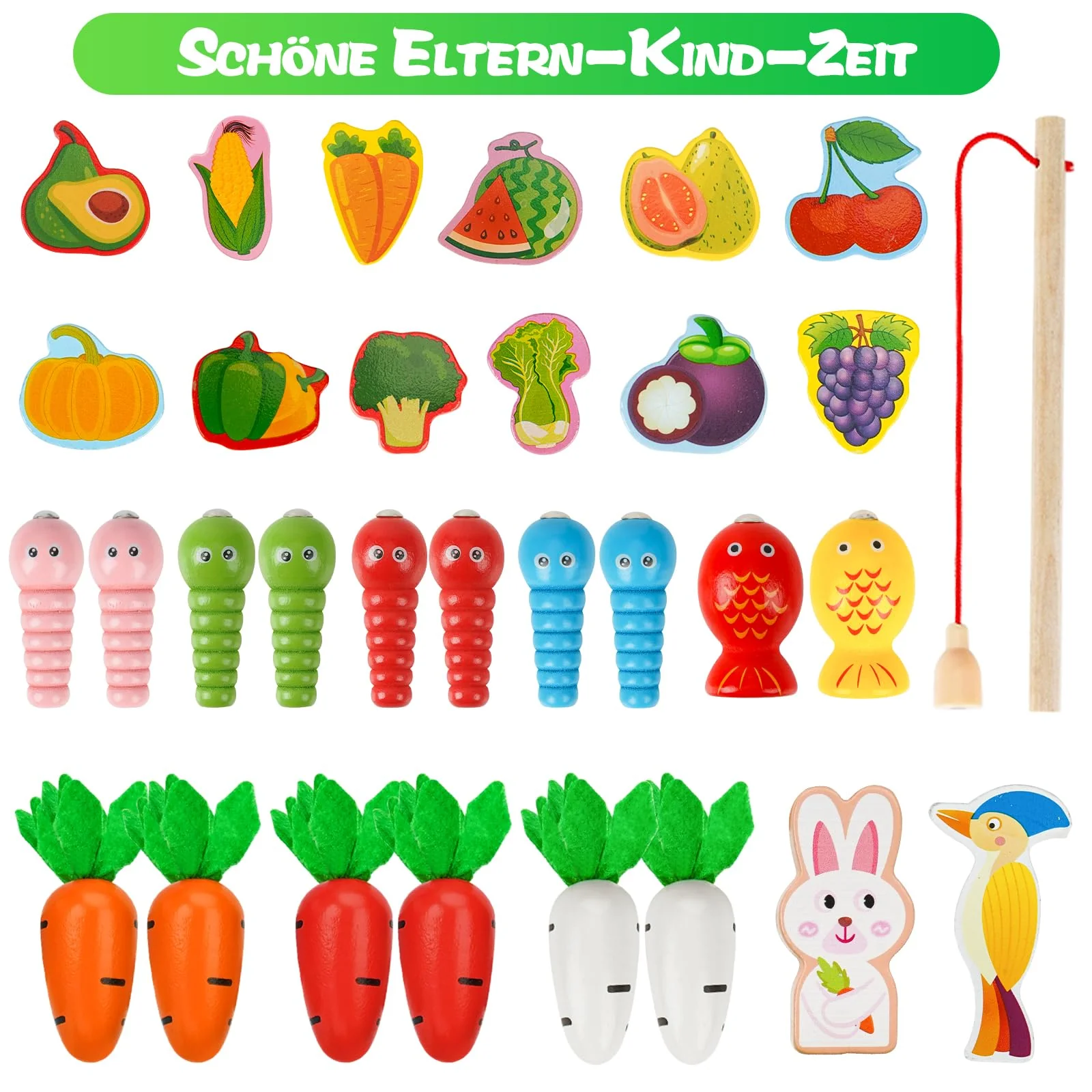 Goffii Montessori Spielzeug, Kinder Baby 8-in-1 Holzspielzeug, Bauernhof Autos, Karotten ernten Sortier Stapelspielzeug, Hand Auge Koordination Motorikspielzeug ab 3 4 5 Jahr Mädchen Jungen Geschenk - Image 8