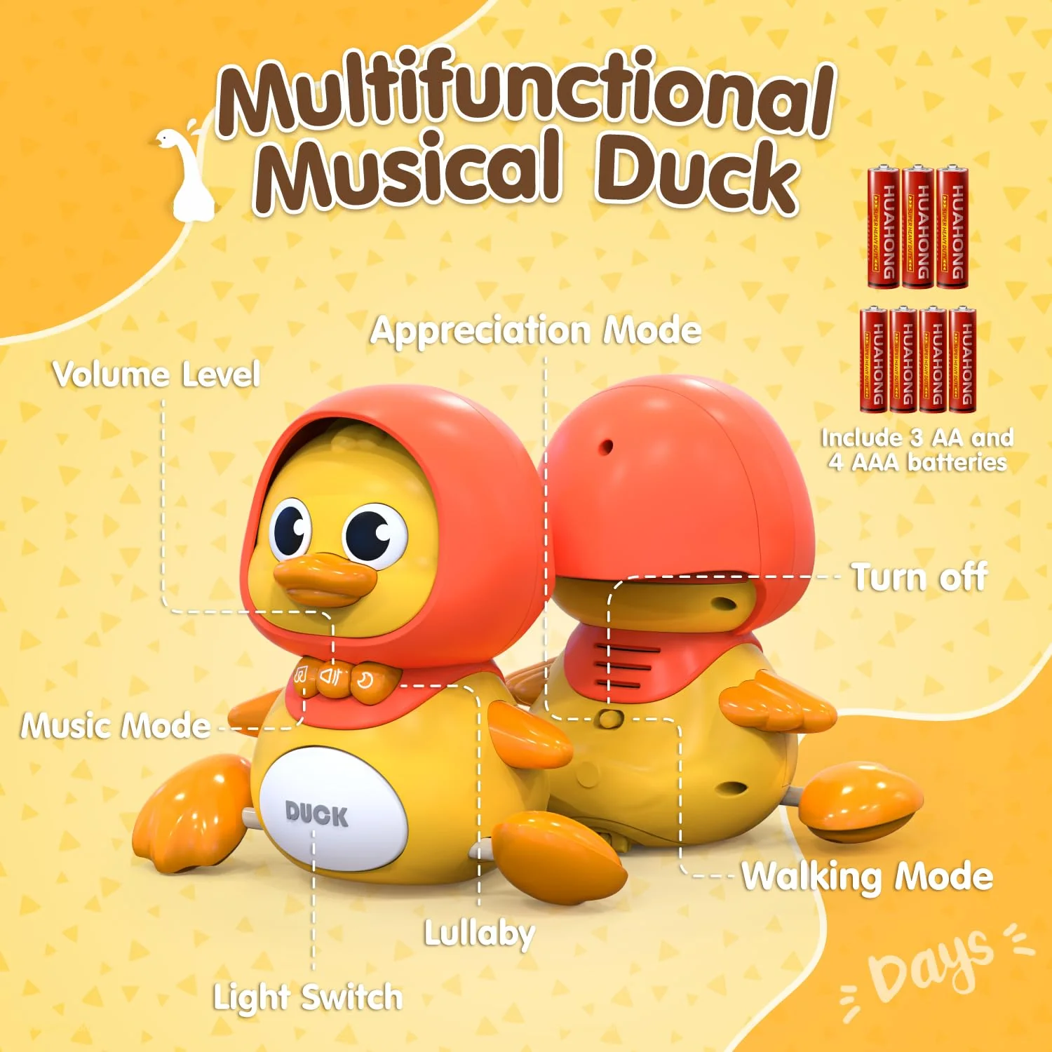 Gofimyee Musik Enten Spielzeug, Baby Spielzeug für 1, 2 und 3-Jahre alte Kinder, Early Education Sound Spielzeug mit Lullaby, einschließlich Einer großen Ente, Zwei kleine Enten und Batterien - Image 7