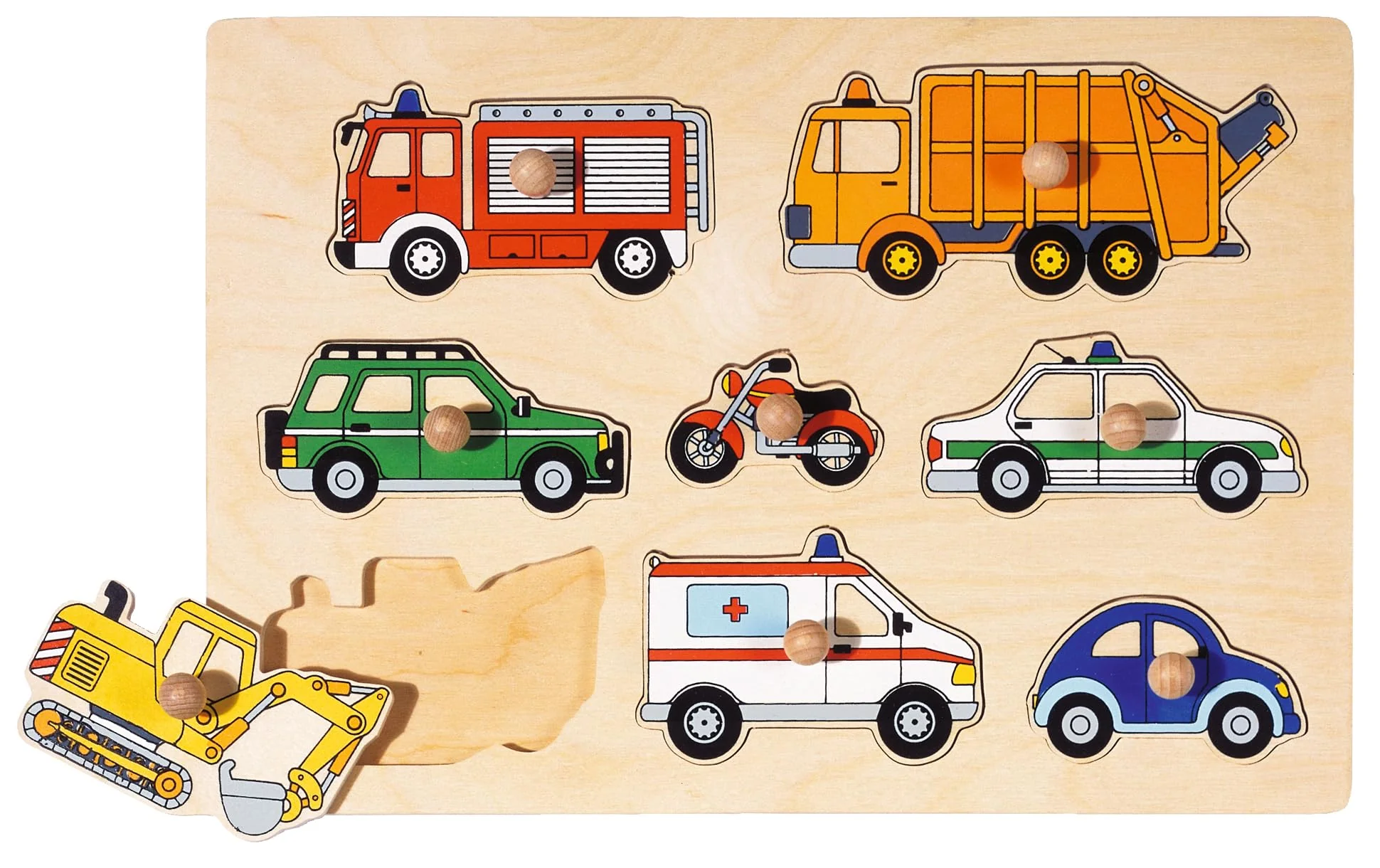 Goki 57996 - Steckpuzzle - Verkehrsmittel, Bunten Fahrzeugen |