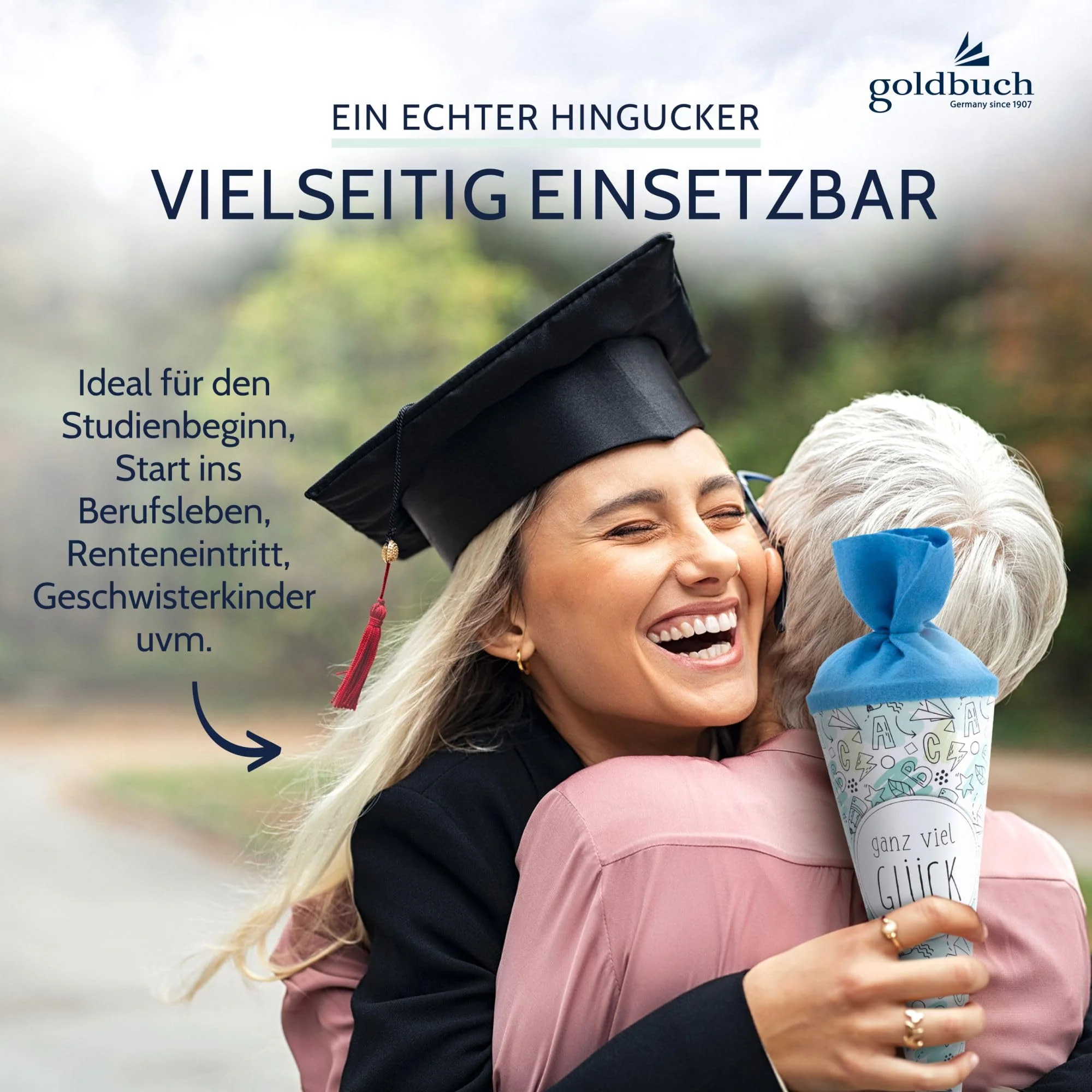 goldbuch 93 216 Geschwistertüte ganz viel Glück, Schultüte mit Skizzen-Muster, Lackkarton, Geschenkverpackung mit blauem Filzverschluss (ohne Verschlussband), Zuckertüte rund, Länge 35 cm, Ø 11,5 cm - Image 4