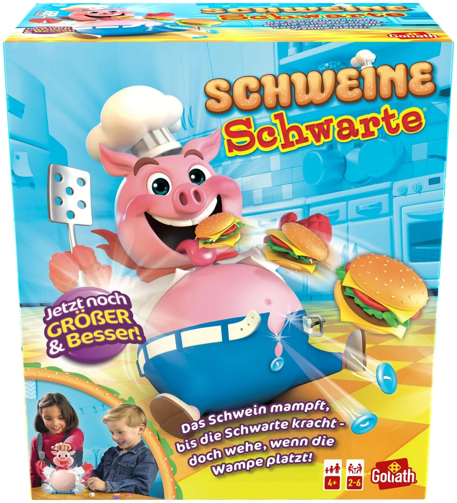 Goliath Schweine Schwarte - Lustiges Kinder-Brettspiel ab 4 Jahren, Füttere den Schweinchen und vermeide das Bauchplatzen, Gesellschaftsspiele für 2-6 Spieler, Spaß mit Freunden und Familie