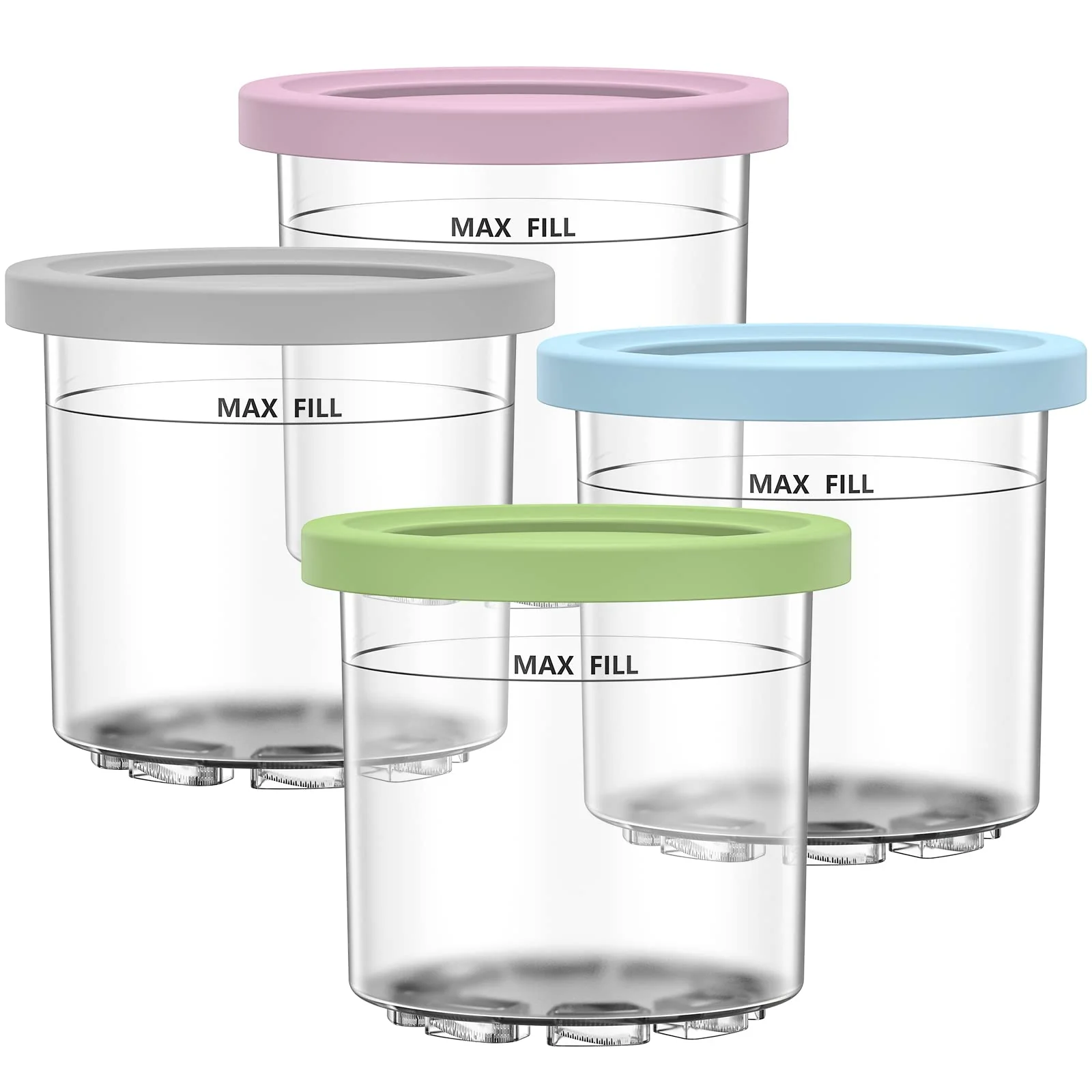 GoMaihe 4er-Set Creami Behälter für die Ninja Creami Eismaschine - Tubs Zubehör für NC301 NC300 NC299AMZ-Serie, BPA-frei, spülmaschinenfest, auslaufsicher - in Rosa, Grün, Grau und Blau