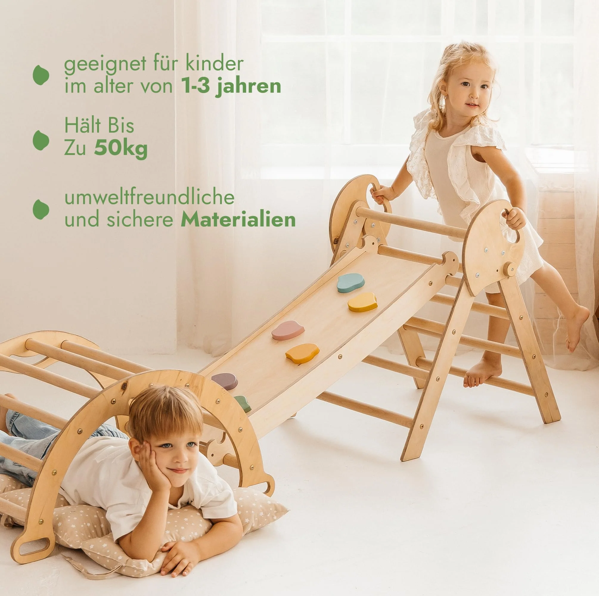 Goodevas 5-in-1 Montessori Klettergerüst Set: Indoor Kletterdreieck, Kletterbogen mit Kissen, und Rutsche für Kinder, Indoor Spielplatz 1-3 Jahre - Image 4