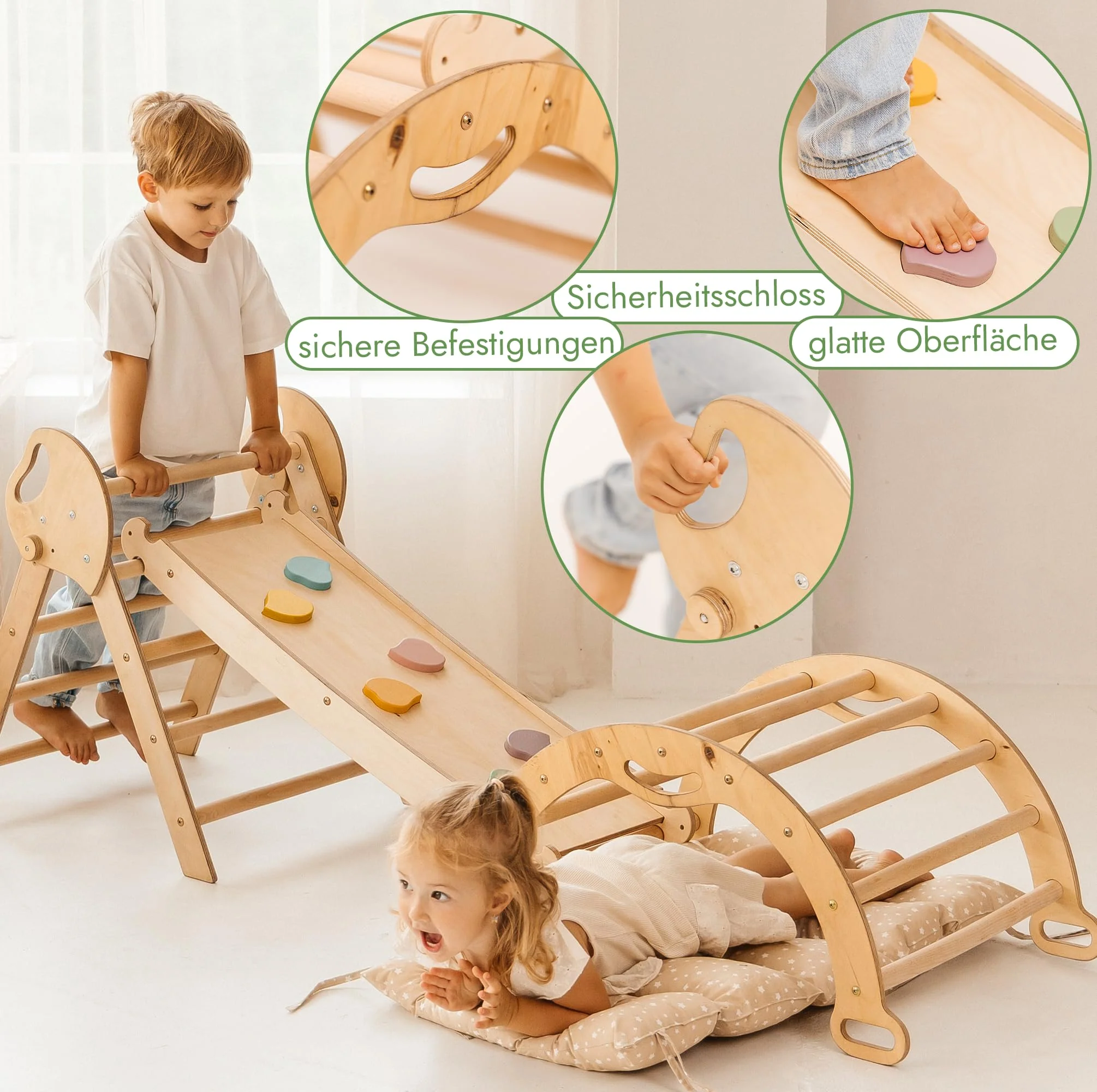 Goodevas 5-in-1 Montessori Klettergerüst Set: Indoor Kletterdreieck, Kletterbogen mit Kissen, und Rutsche für Kinder, Indoor Spielplatz 1-3 Jahre - Image 5