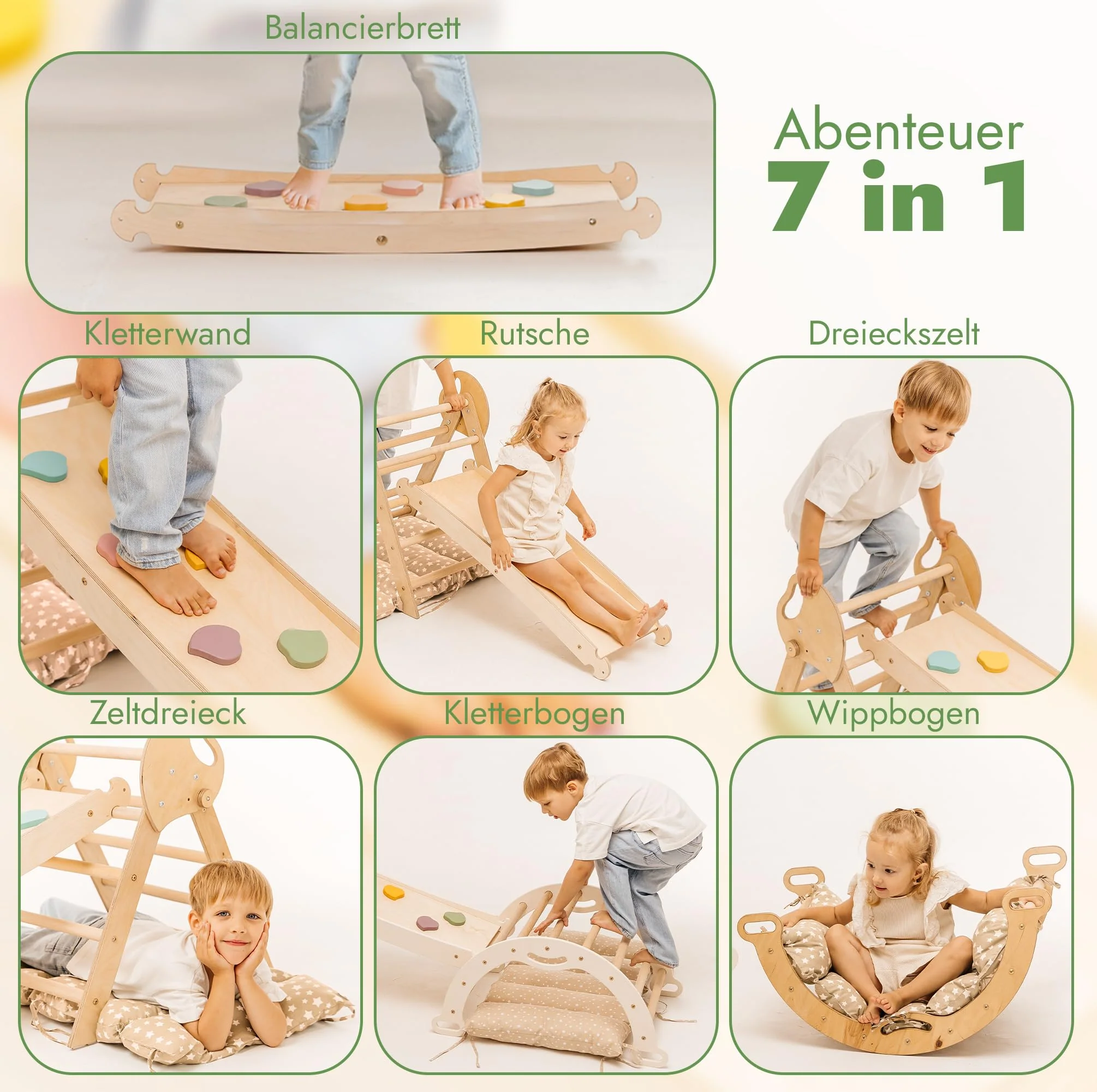 Goodevas 5-in-1 Montessori Klettergerüst Set: Indoor Kletterdreieck, Kletterbogen mit Kissen, und Rutsche für Kinder, Indoor Spielplatz 1-3 Jahre - Image 6