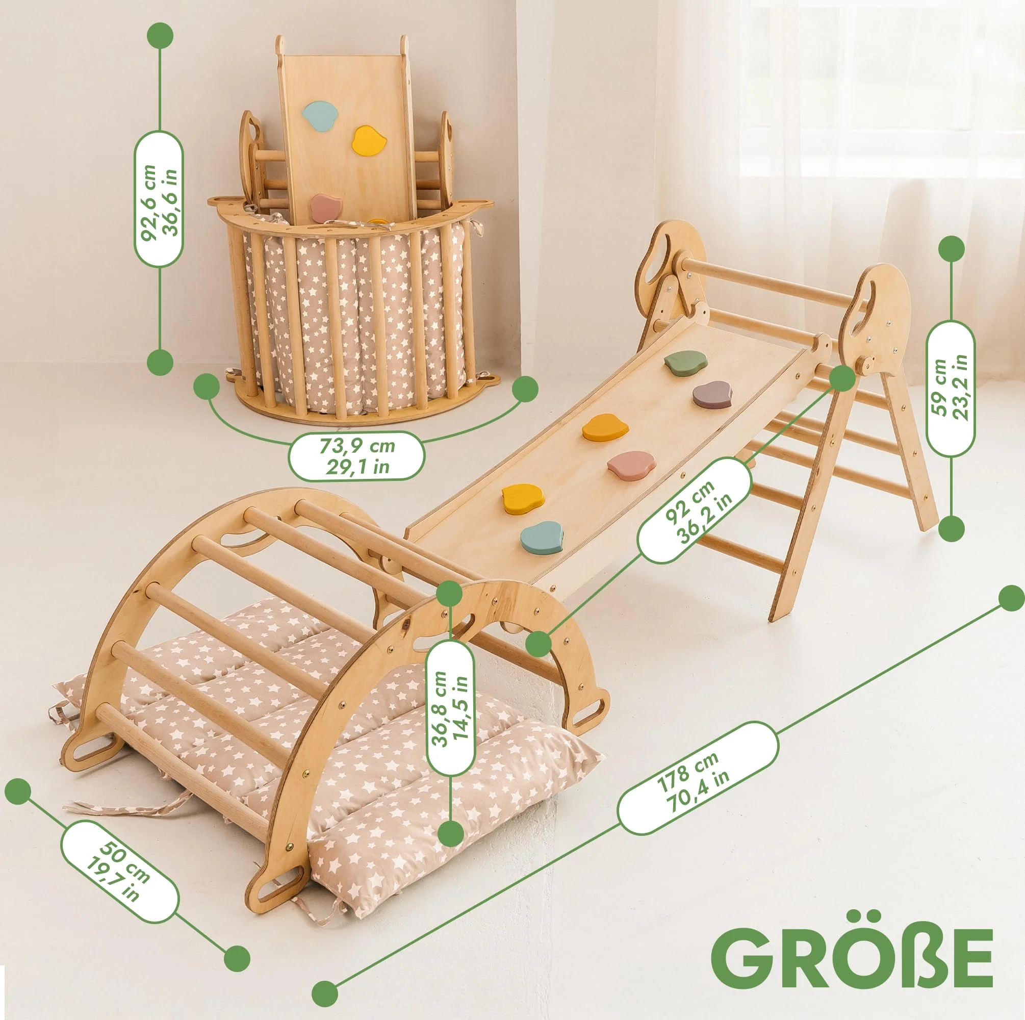Goodevas 5-in-1 Montessori Klettergerüst Set: Indoor Kletterdreieck, Kletterbogen mit Kissen, und Rutsche für Kinder, Indoor Spielplatz 1-3 Jahre - Image 8