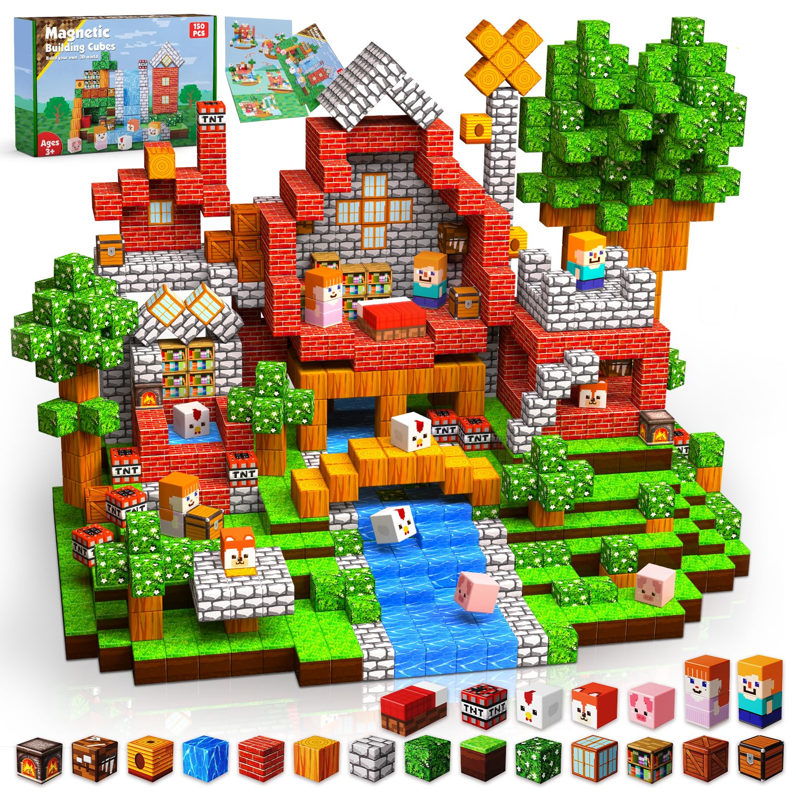 Goody King Magnetische Bausteine 150 Teile Magnetbausteine Set Bibliothek im Tal - Kreatives Bauspielzeug als Geschenk für Kinder ab 5 6 7 8 9 Jahre, Inspiriert von Klassischen Konstruktionsspielen
