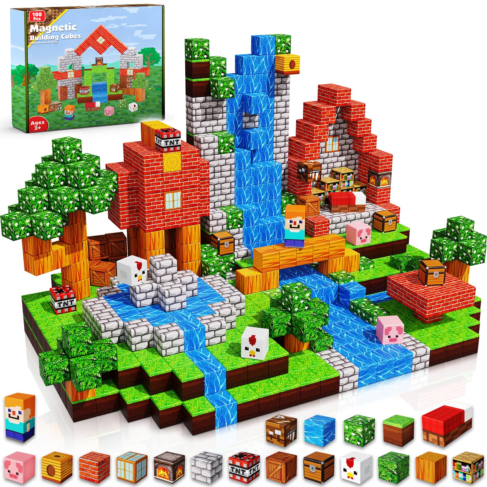 Goody King Magnetische Bausteine Bauspielzeug 100 Pcs Magnetbausteine für Kinder Montessori Kreative Spielzeug ab 4 5 6 7 8 9 Jahre Junge und Mädchen Magnetic Blocks Geschenke für Kinder