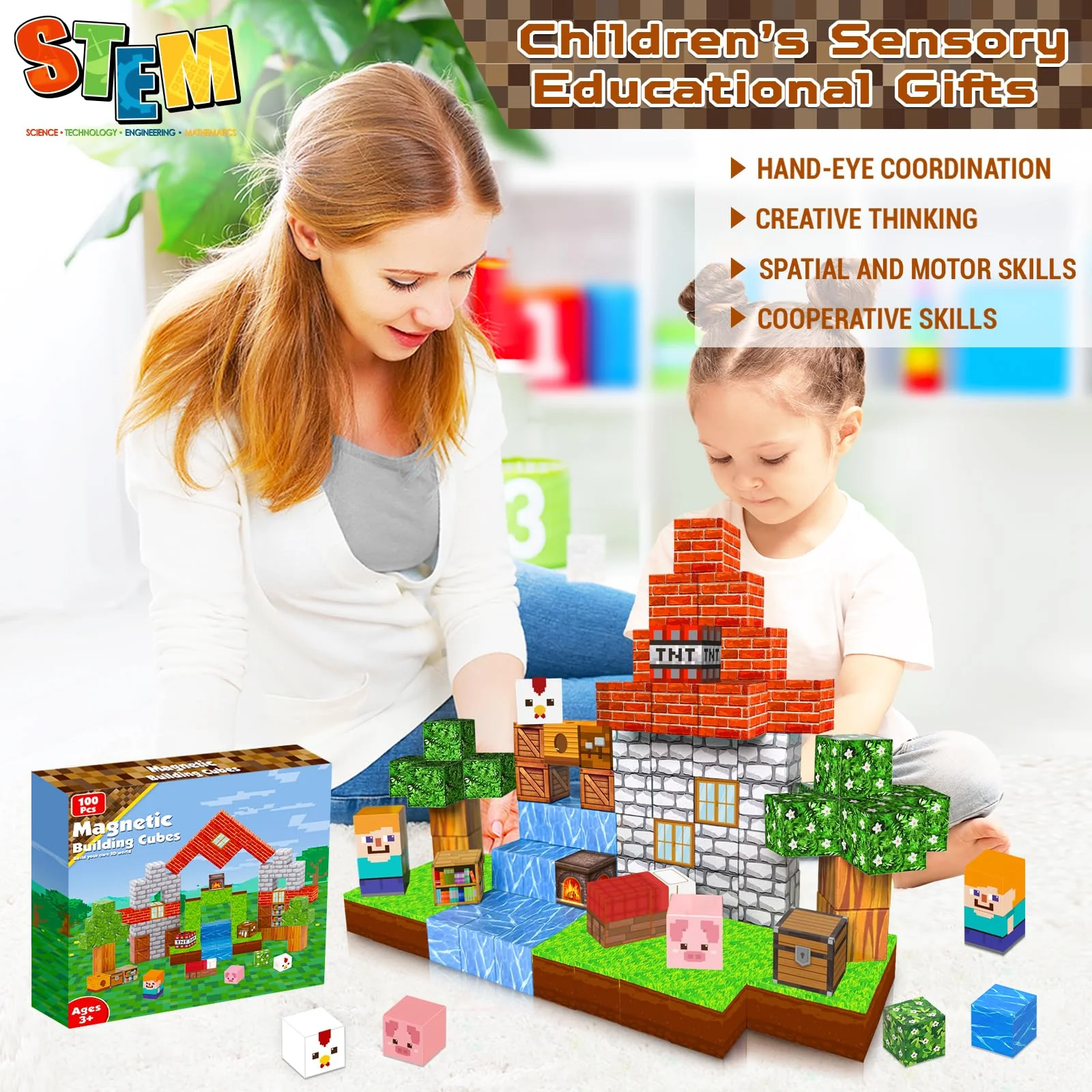 Goody King Magnetische Bausteine Bauspielzeug 100 Pcs Magnetbausteine für Kinder Montessori Kreative Spielzeug ab 4 5 6 7 8 9 Jahre Junge und Mädchen Magnetic Blocks Geschenke für Kinder - Image 2