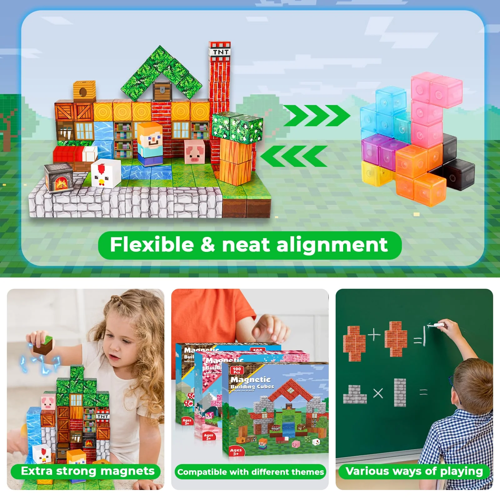 Goody King Magnetische Bausteine Bauspielzeug 100 Pcs Magnetbausteine für Kinder Montessori Kreative Spielzeug ab 4 5 6 7 8 9 Jahre Junge und Mädchen Magnetic Blocks Geschenke für Kinder - Image 3