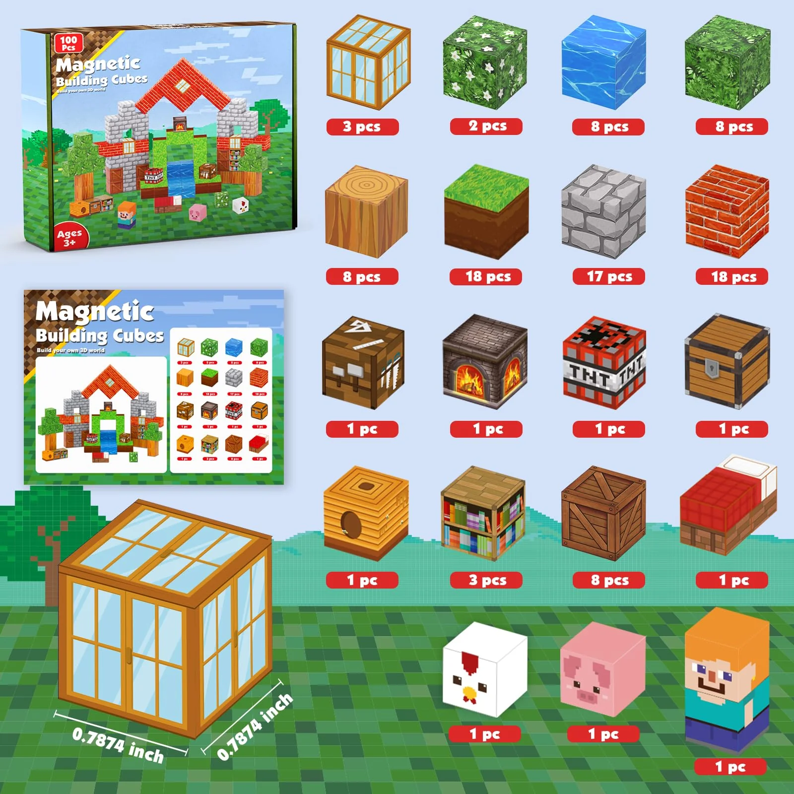 Goody King Magnetische Bausteine Bauspielzeug 100 Pcs Magnetbausteine für Kinder Montessori Kreative Spielzeug ab 4 5 6 7 8 9 Jahre Junge und Mädchen Magnetic Blocks Geschenke für Kinder - Image 6