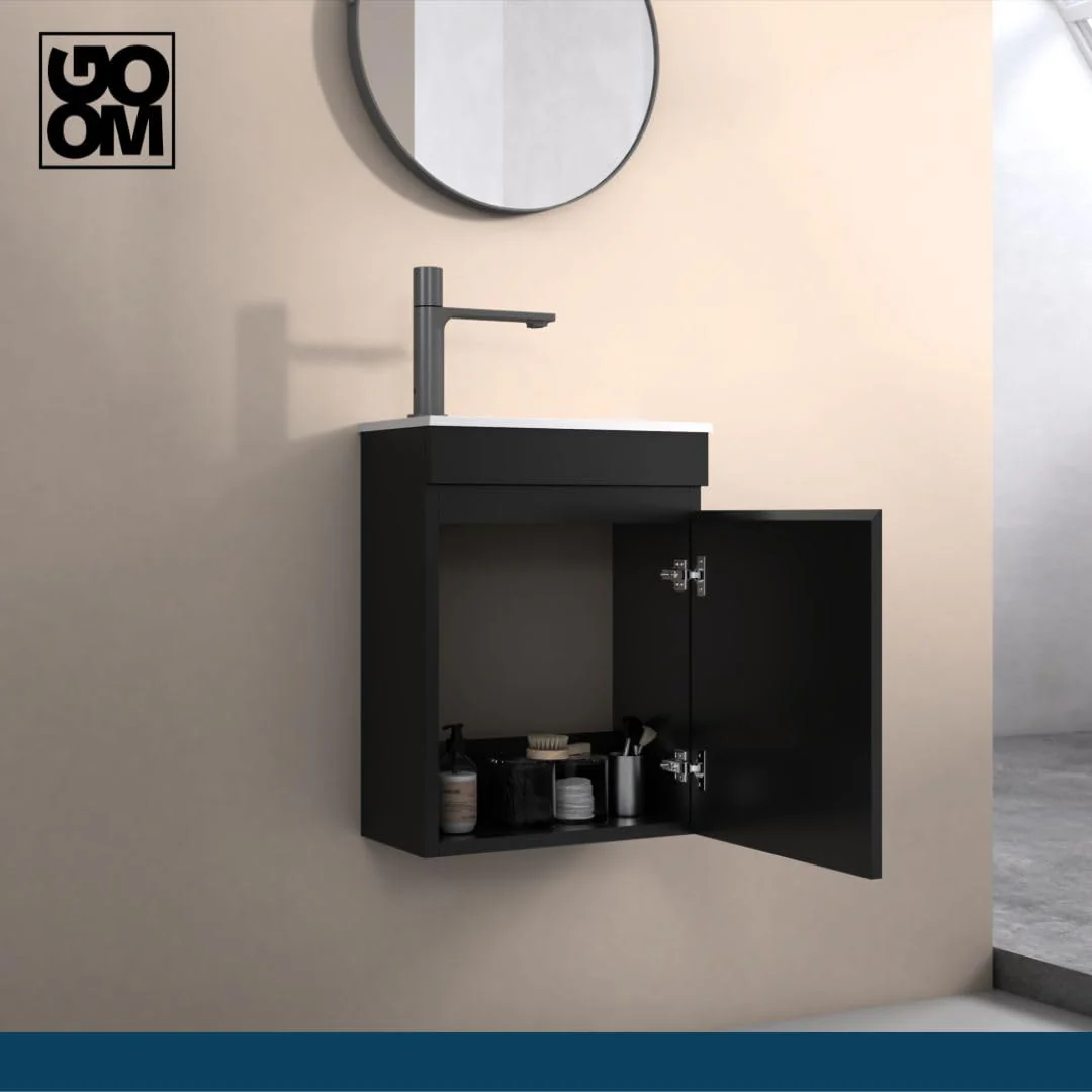GOOM Gäste-WC Waschtisch Set 40 cm Badmöbel Vormontiert Klein Waschbecken mit Unterschrank (Schwarz) - Image 4