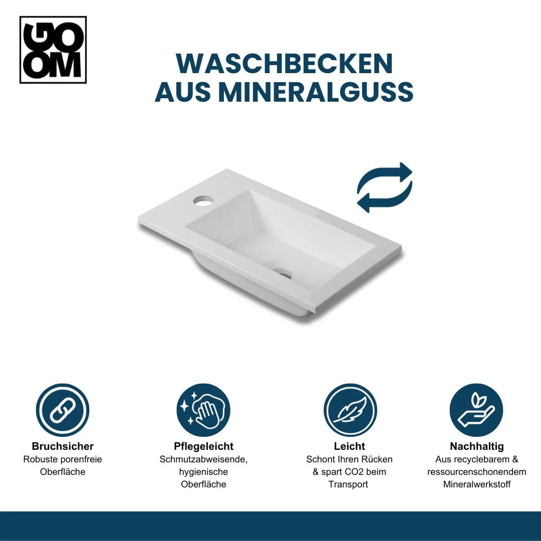 GOOM Gäste-WC Waschtisch Set 40 cm Badmöbel Vormontiert Klein Waschbecken mit Unterschrank (Schwarz) - Image 6