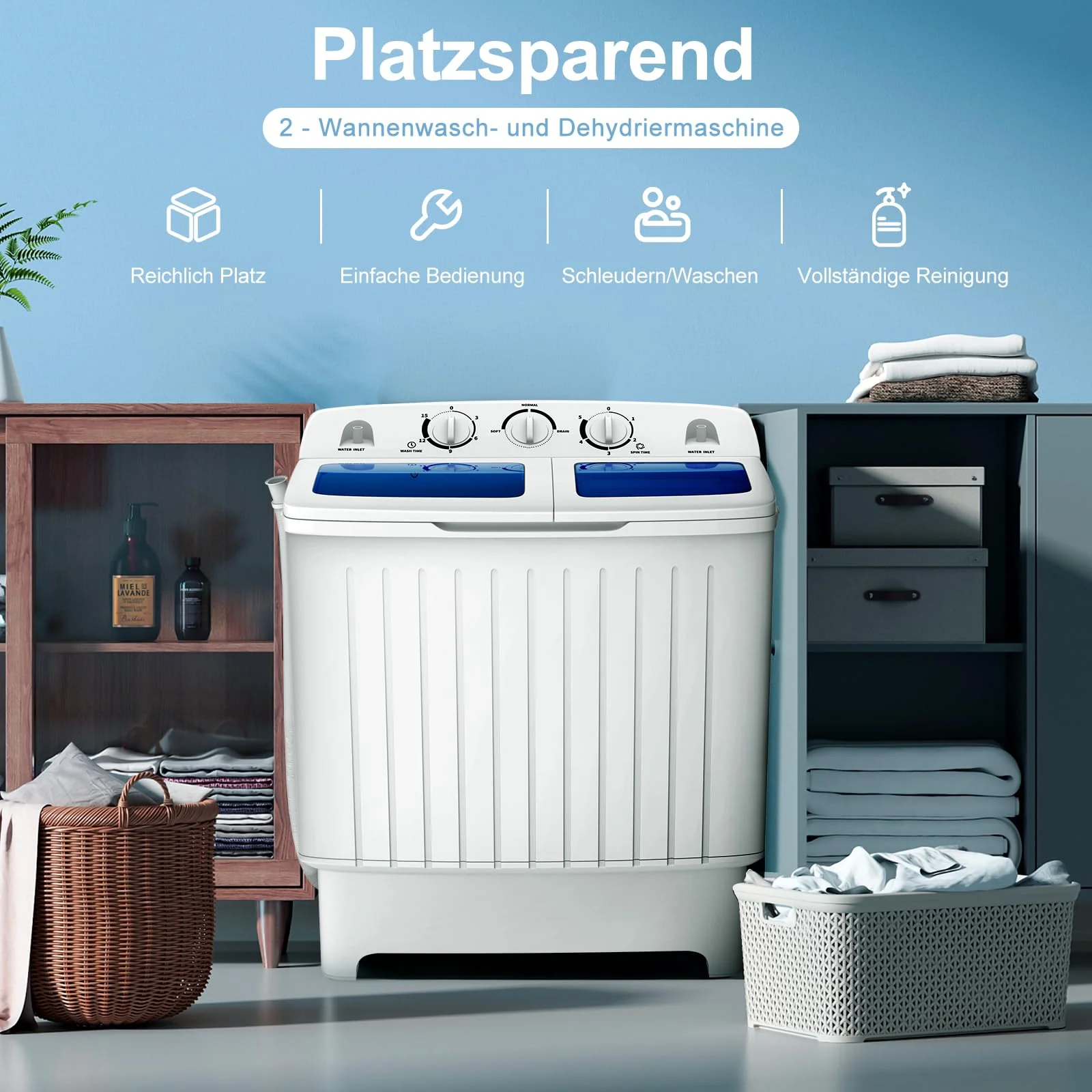 GOPLUS Mini Waschmaschine 5KG, Waschmaschine mit Schleuder & Timer, Camping Waschmaschine, Reisewaschmaschine Toplader, 450W, für kleine Wohnungen - Image 11