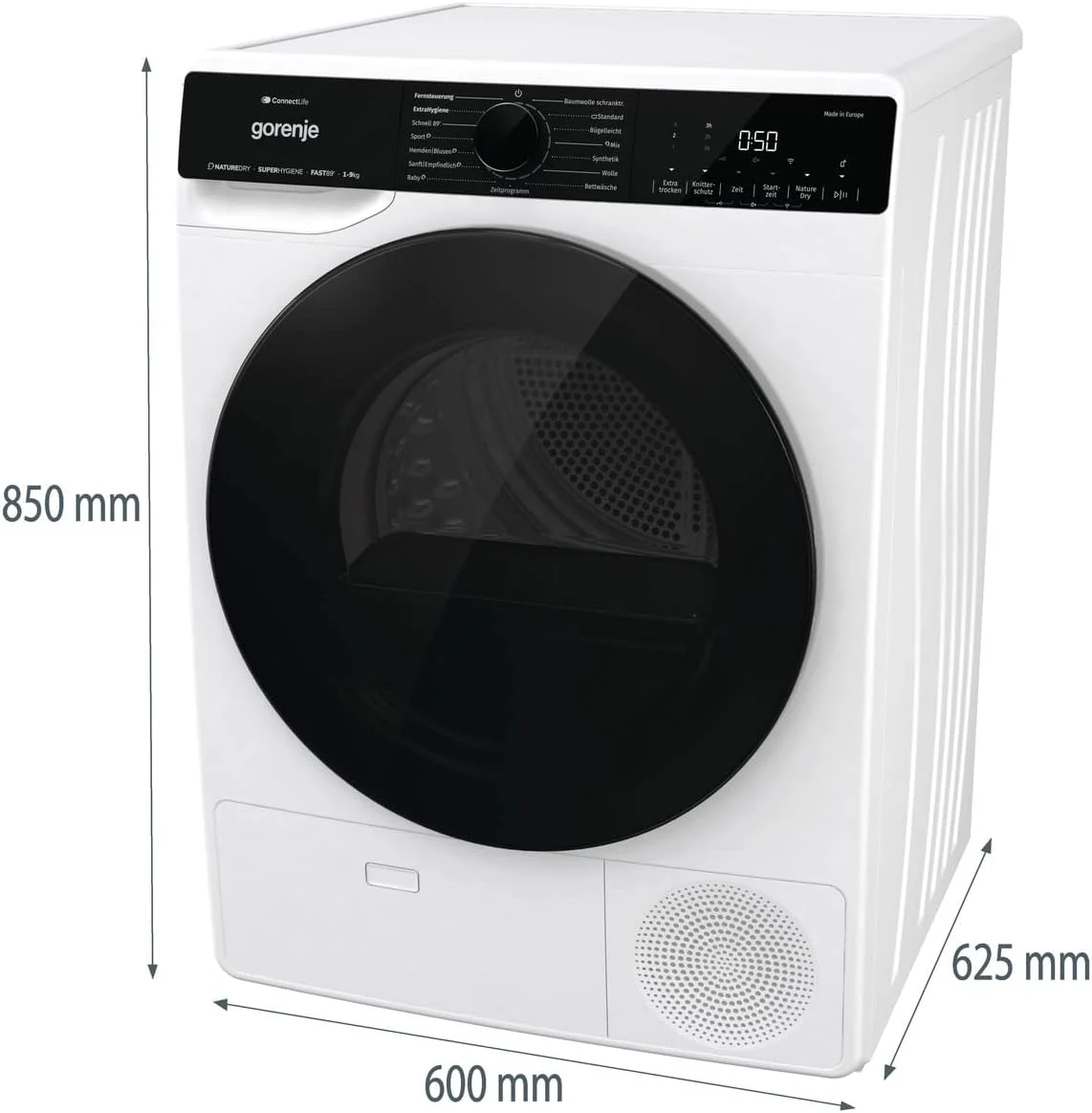 Gorenje DPNA93W Wärmepumpentrockner, 9 kg Kapazität, 15 Programme, ConnectLife WiFi, Auto Drain, Made in EU, Nature Dry, Twin Air, Sportprogramm, Schnellprogramm Energieklasse A+++ - Image 9