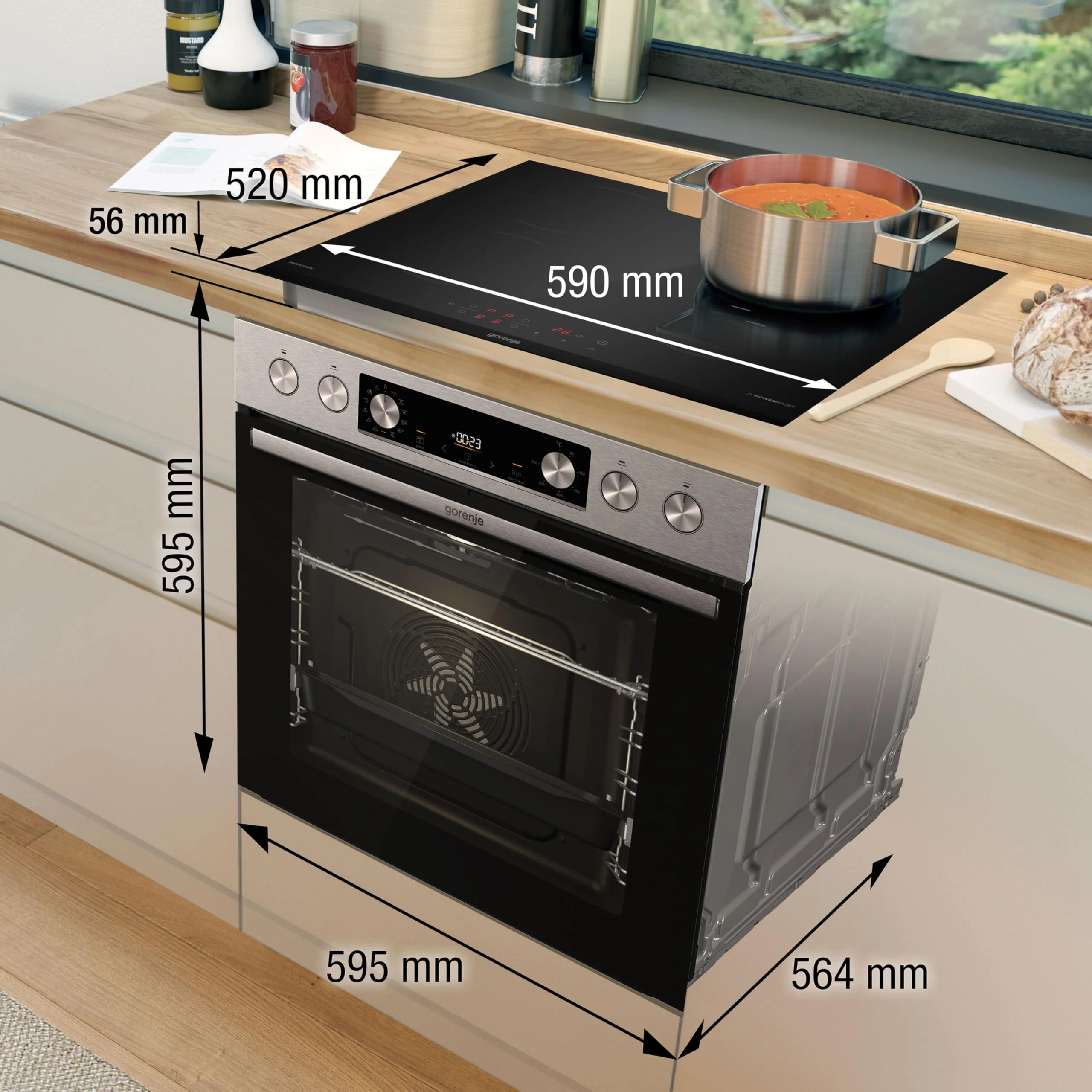 Gorenje Einbauherd-Set Heißluft Inox Set 4 mit Glaskeramik-Kochfeld / 77 Liter / ExtraSteam / GentleClose & Open / EcoClean / AirFry / PizzaMode / PerfectGrill / Teleskopauszüge / Inox-Look - Image 6