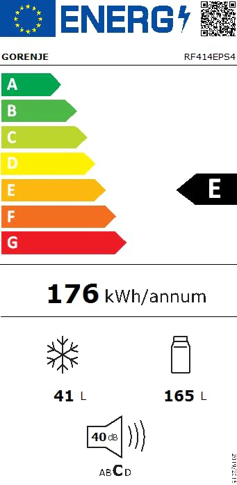 Gorenje RF414EPS4 Doppeltürkühlschrank mit Gefrierteil oben, 165 Liter Kühleil, 41 Liter Gefrierteil, LED Innenbeleuchtung, Energieeffizienzklasse E, 143,6cm x 55cm, silber - Image 5