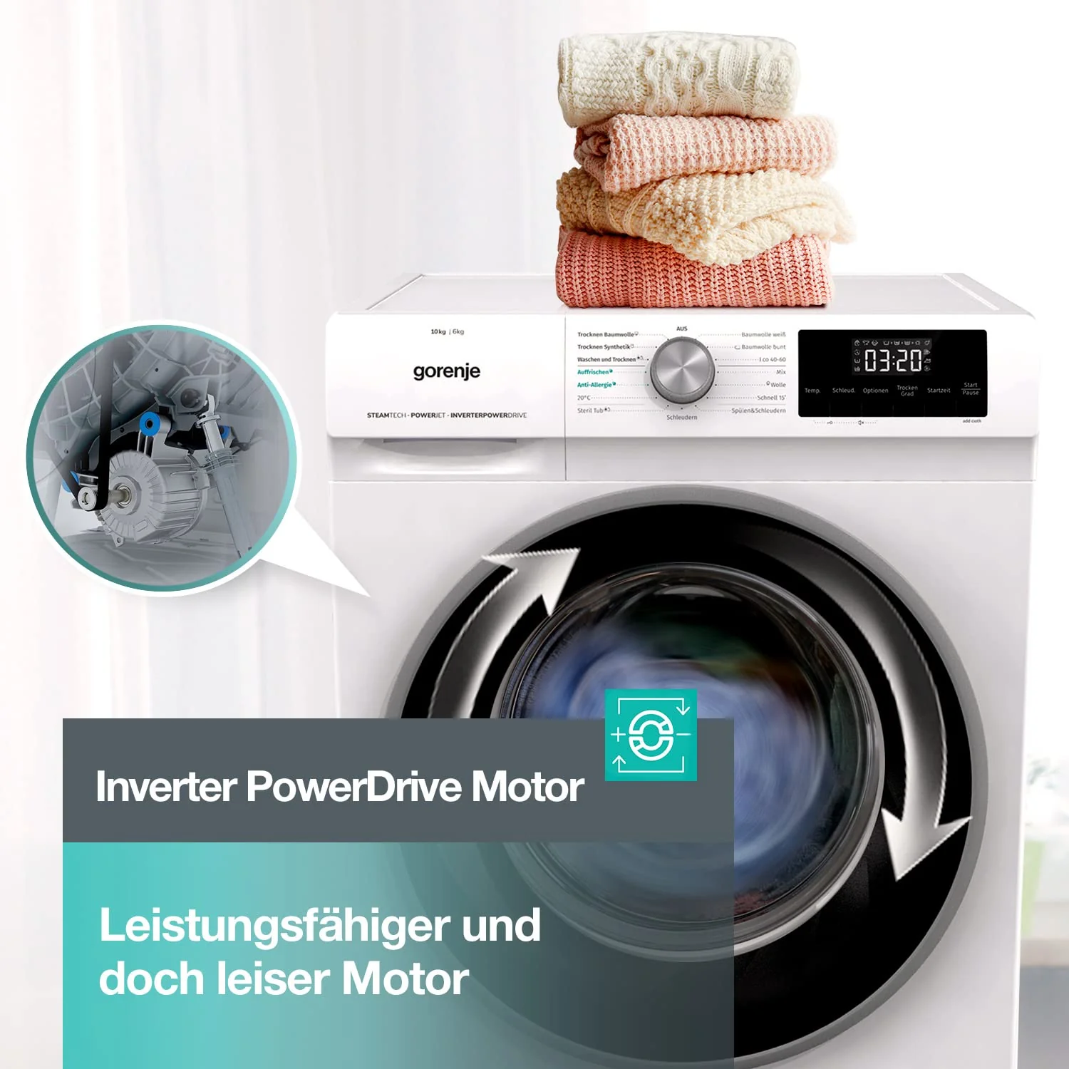 Gorenje WNEI 84 BPS Waschmaschine mit Dampffunktion / 8 kg / 1400 U/min /16 Programme Inverter Motor/Edelstahltrommel/AquaStop/Kindersicherung/SterilTub/Weiß - Image 16
