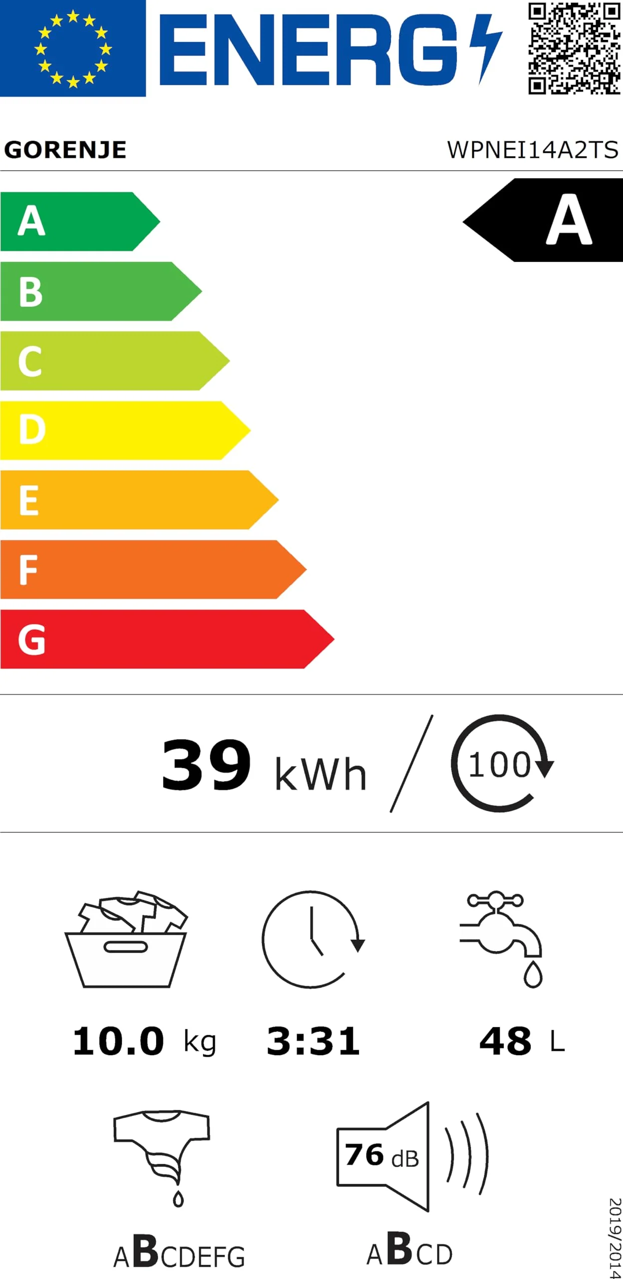 Gorenje WPNEI14A2TS Waschmachine mit Dampffunktion/ConnectLife / 10Kg / 1400 U/min / 15 Programme/Totaler AquaStop/WaveActive Trommel/ExtraHygiene/PowerWash/Schnell Waschgang/EEK: A-20% - Image 3