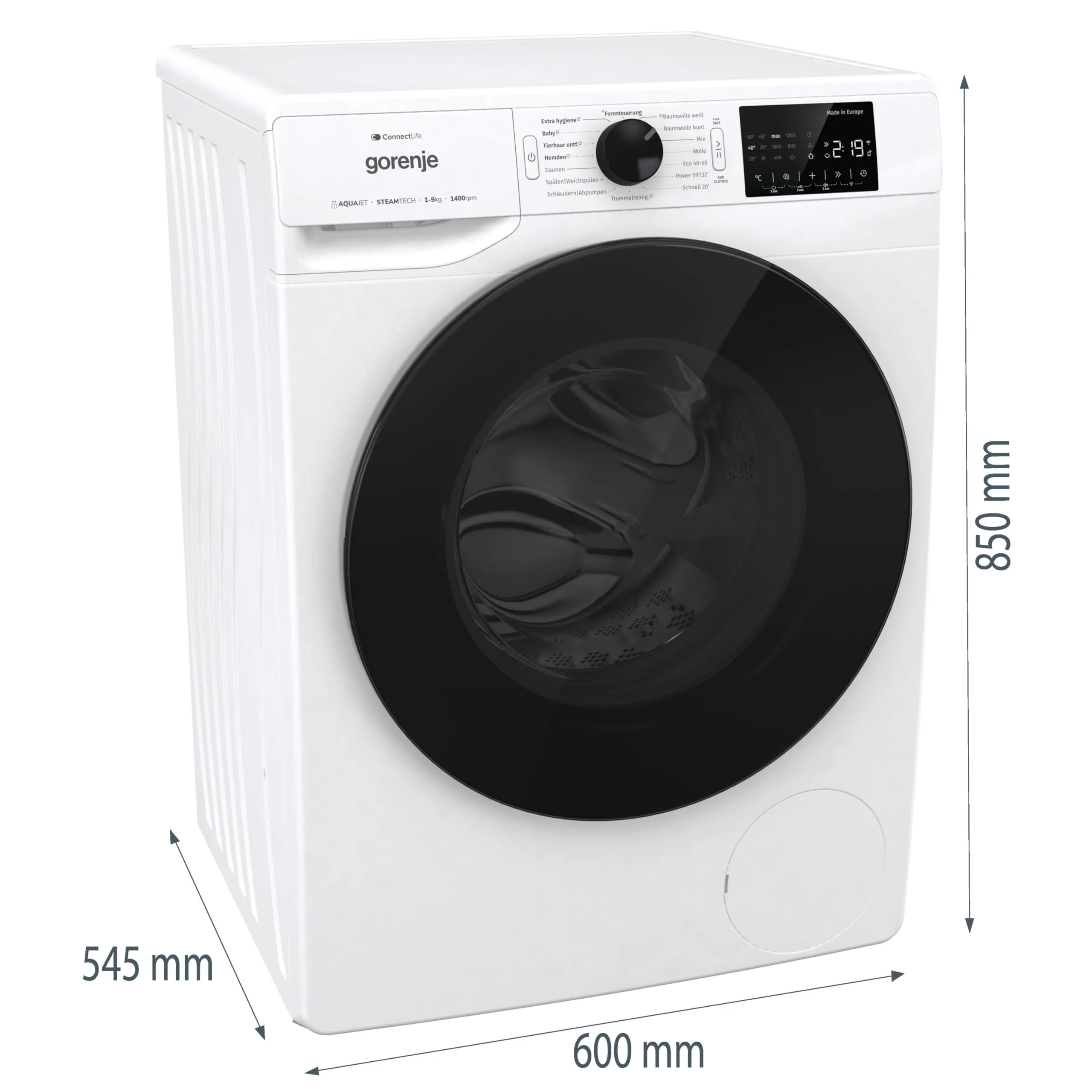 Gorenje WPNEI94DA1TS Waschmachine mit Dampffunktion/ConnectLife / 9Kg / 1400 U/min / 15 Programme/Totaler AquaStop/WaveActive Trommel/ExtraHygiene/PowerWash/Schnell Waschgang/EEK: A-10% - Image 2