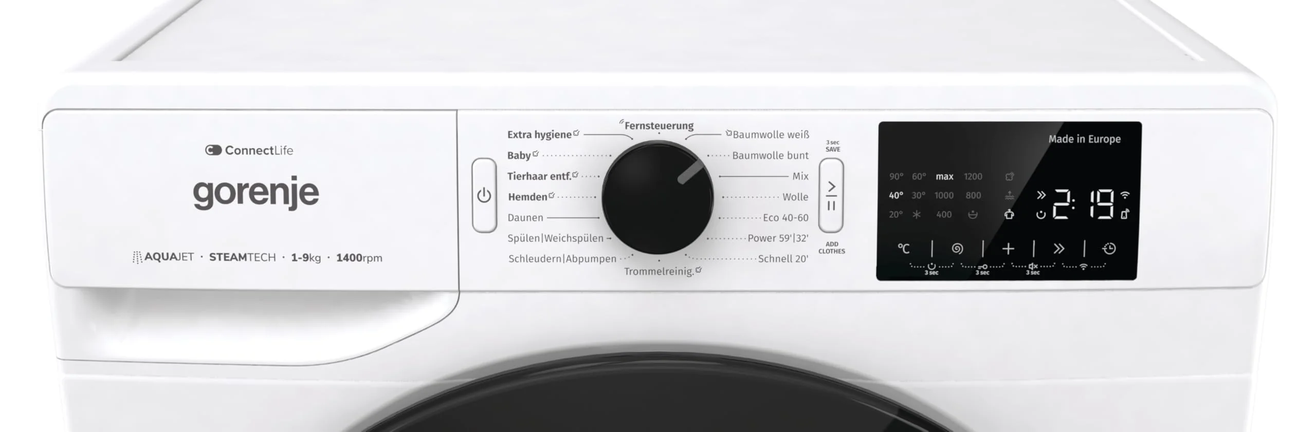 Gorenje WPNEI94DA1TS Waschmachine mit Dampffunktion/ConnectLife / 9Kg / 1400 U/min / 15 Programme/Totaler AquaStop/WaveActive Trommel/ExtraHygiene/PowerWash/Schnell Waschgang/EEK: A-10% - Image 3
