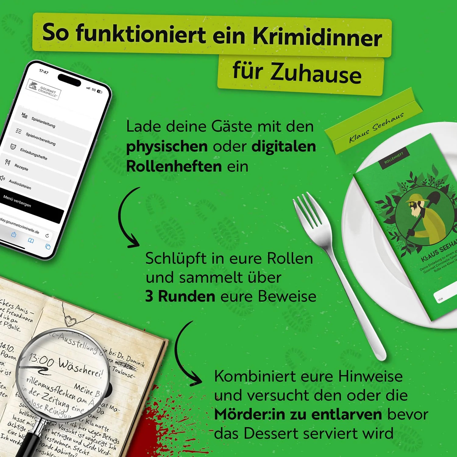 Gourmet Criminelle® Krimidinner für zuhause I 4-6 Personen I Mysteriöser Mordfall Mord durch Gartenzwerg für Deine Crime Dinner Party I Spannendes Krimi Dinner Spiel ab 16 Jahren I 4-6 Spieler - Image 5