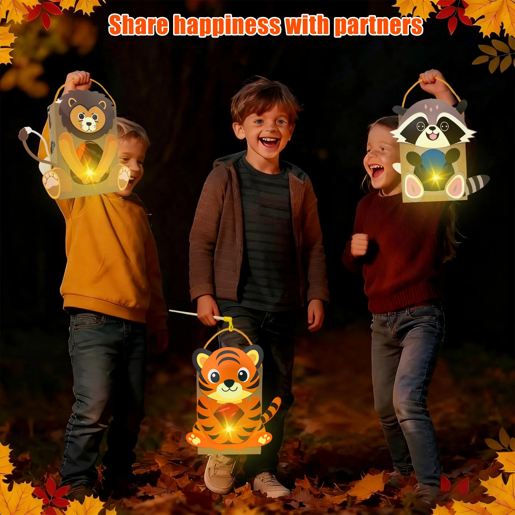 Gozuein Laternen Bastelset Kinder 6 Stück – DIY Tierlaternen Fuchs, Eule, Waschbär, Löwe, Tiger, Hirsch mit Laternenstab, Herbst Basteln, St. Martin Umzug, Kreatives Geschenk für Mädchen Jungen - Image 3