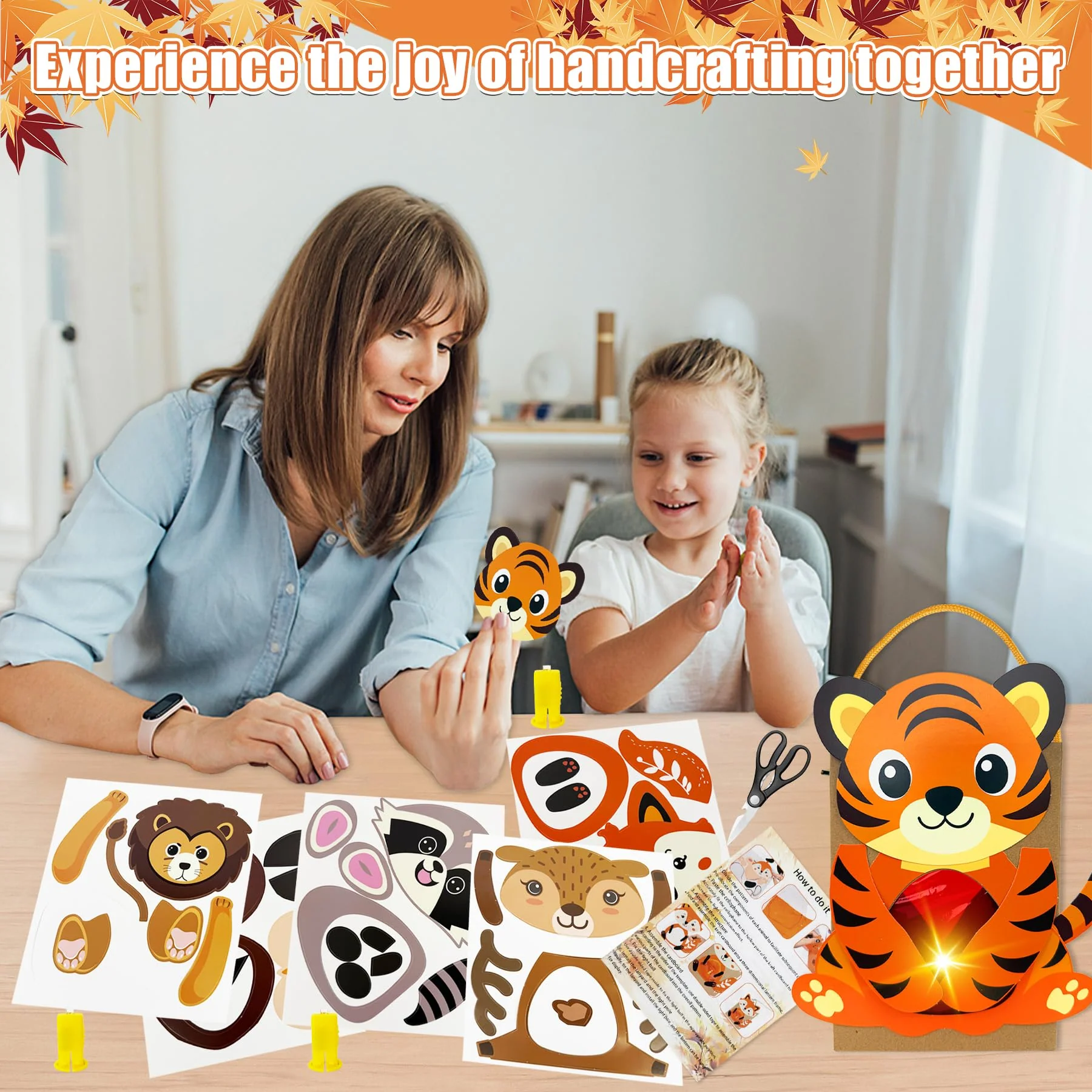 Gozuein Laternen Bastelset Kinder 6 Stück – DIY Tierlaternen Fuchs, Eule, Waschbär, Löwe, Tiger, Hirsch mit Laternenstab, Herbst Basteln, St. Martin Umzug, Kreatives Geschenk für Mädchen Jungen - Image 4